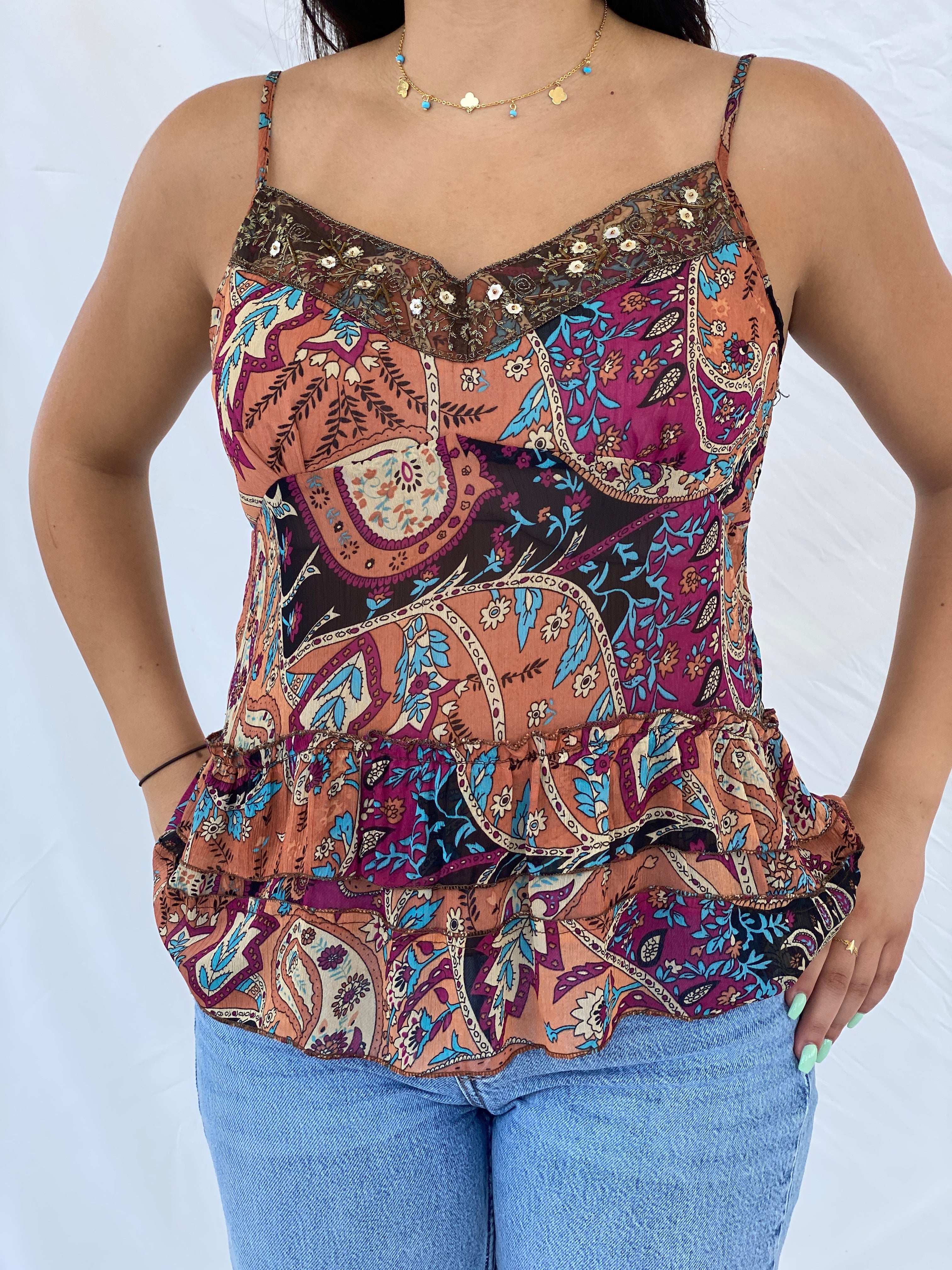 Y2K Misswan Beaded Cami Top - L - Balagan Vintage Sleeveless Top 00s, Cami, Lana, NEW IN, summer