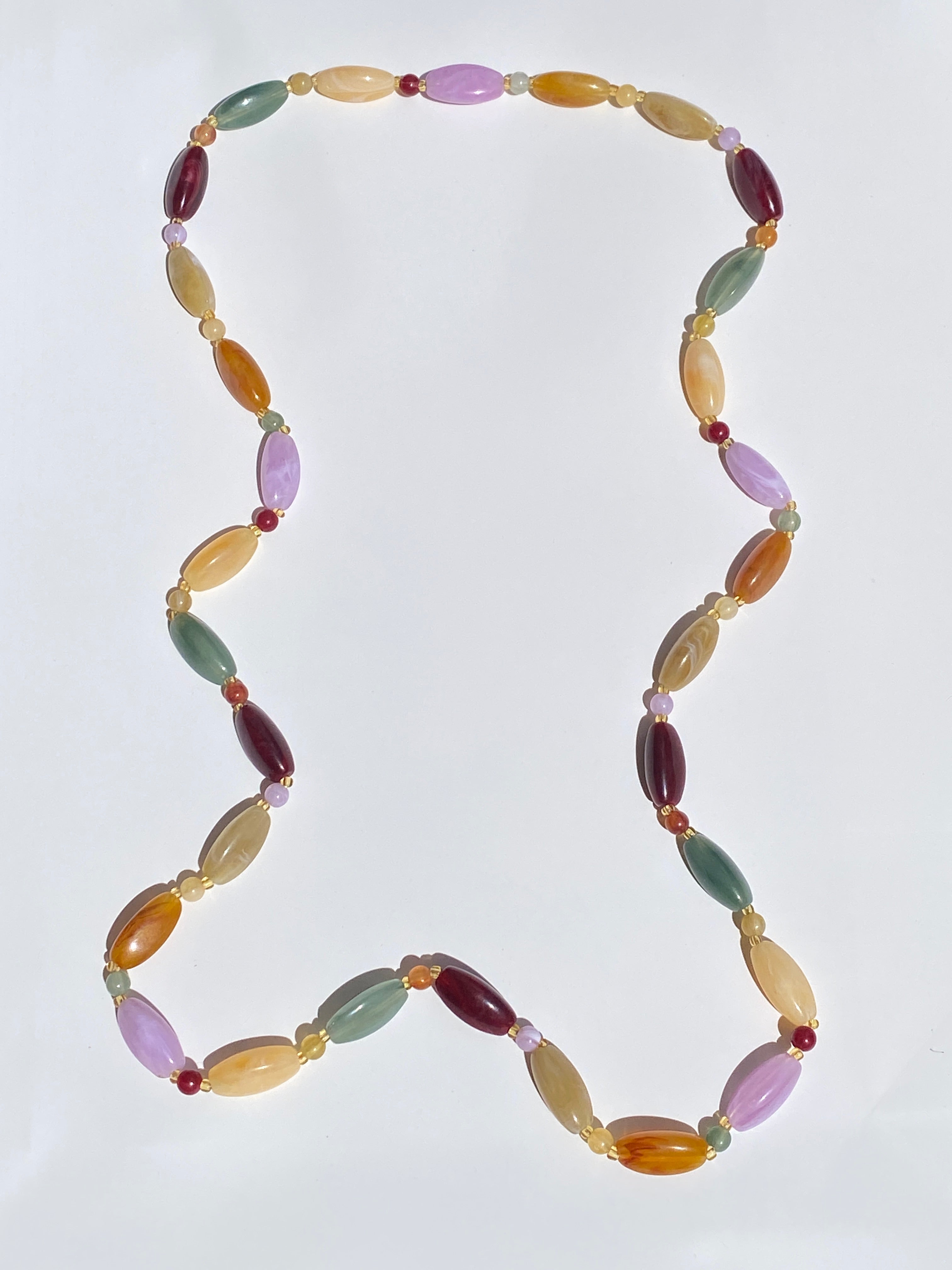 Beautiful Vintage Pastel Marbled Glass Bead Long Necklace