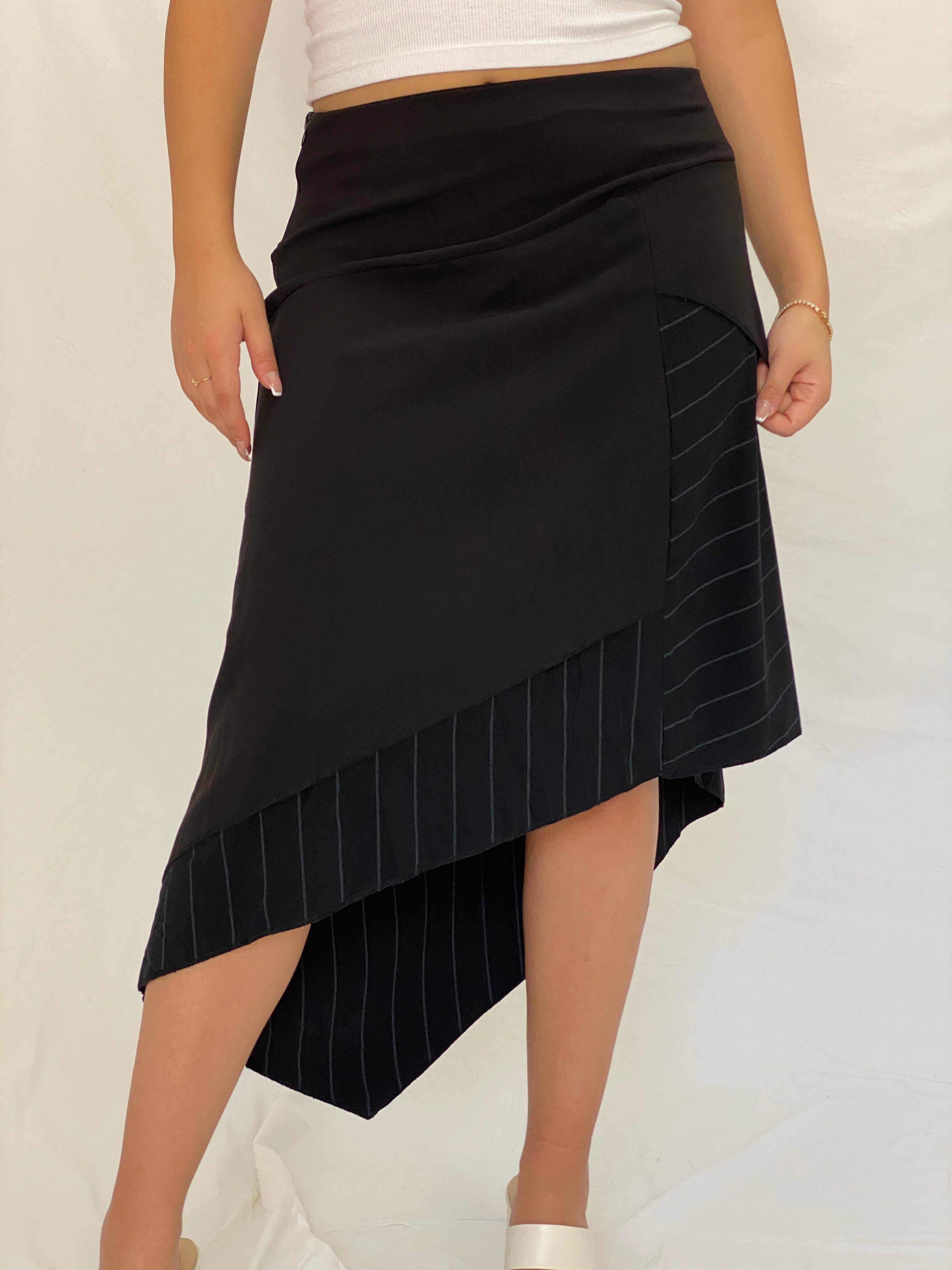 Vintage RENATTO BENE Paris Black Asymmetric Office Core Midi Skirt - L