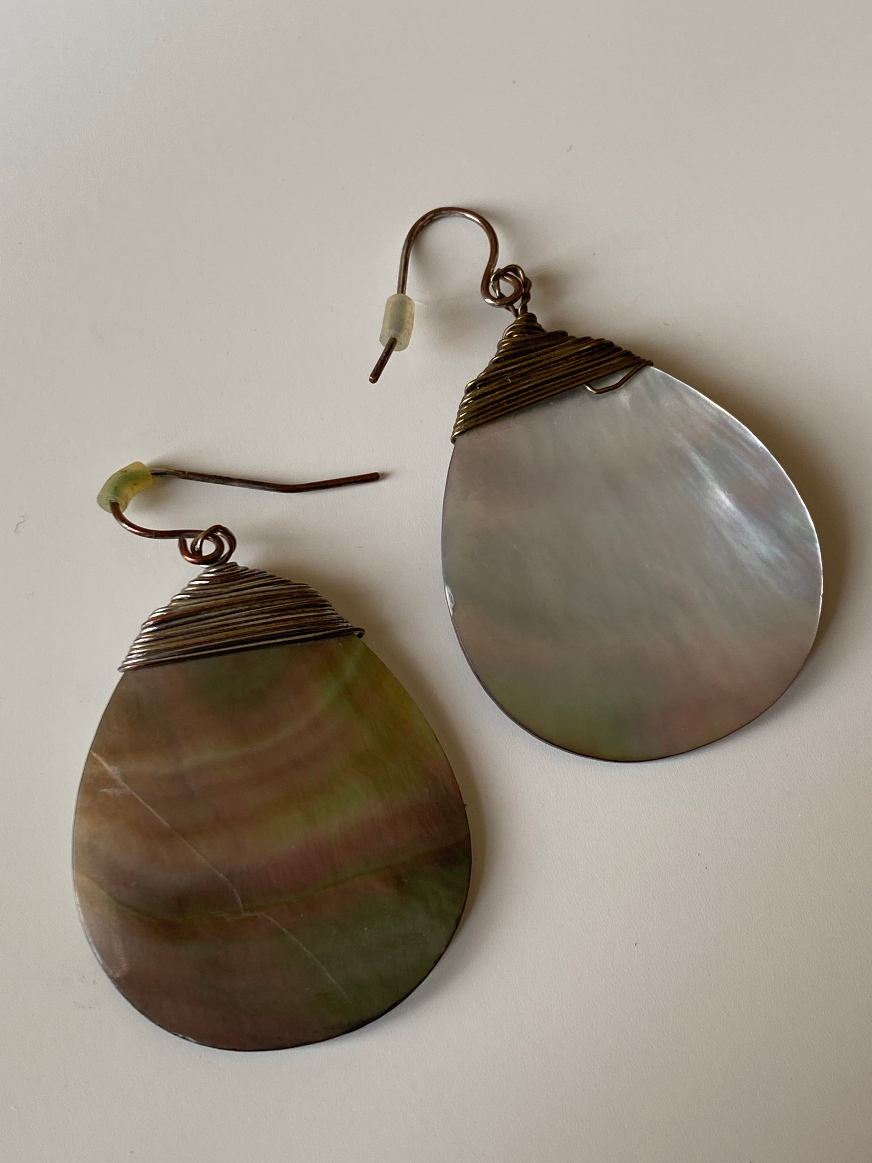 Vintage Mother of Pearl Teardrop Dangle Handcrafted Shell Earrings