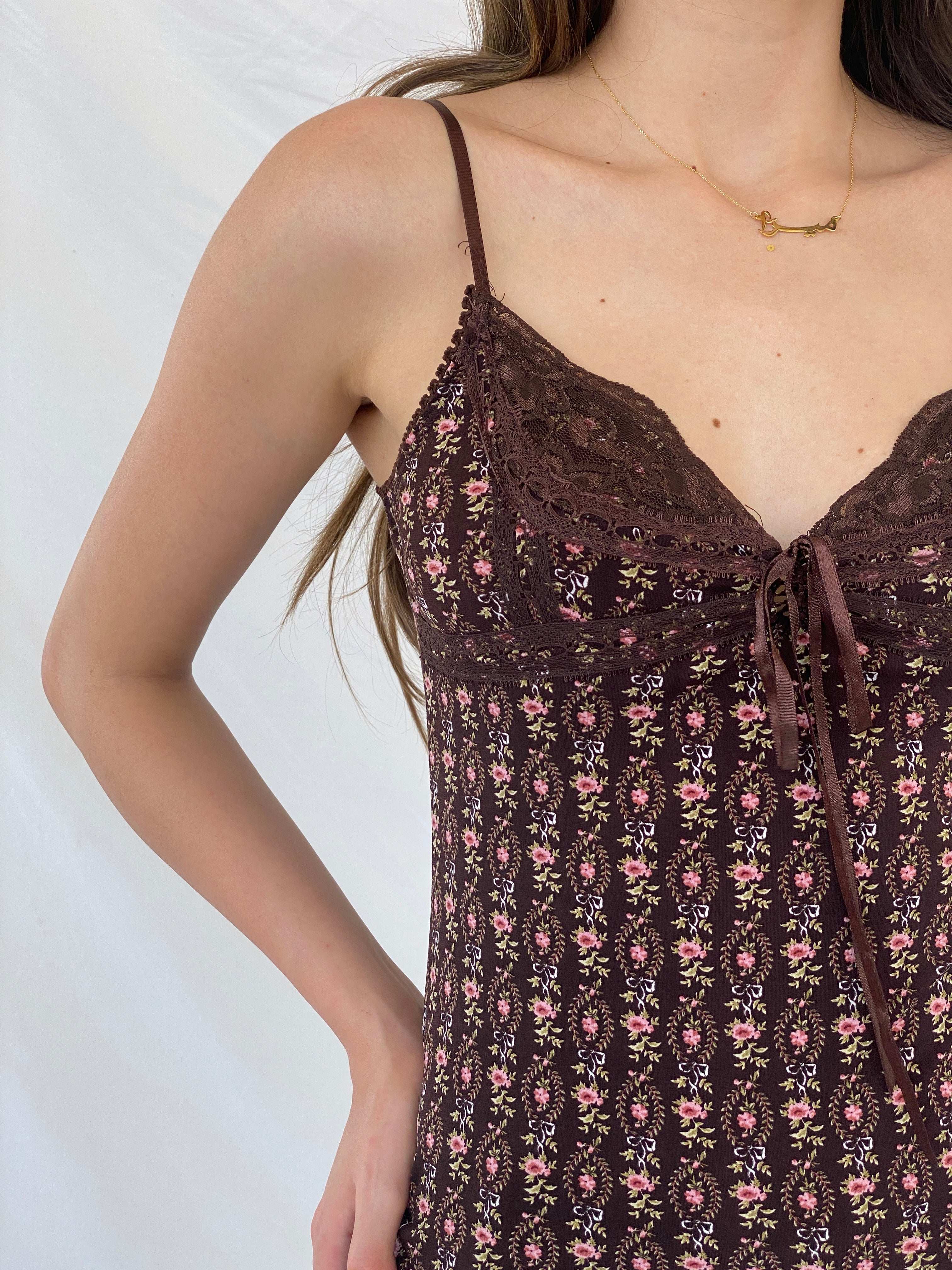 Y2K No Boundaries Brown Floral Cami Top - S - Balagan Vintage Cami 00s, 90s, Cami, floral, Mira, NEW IN