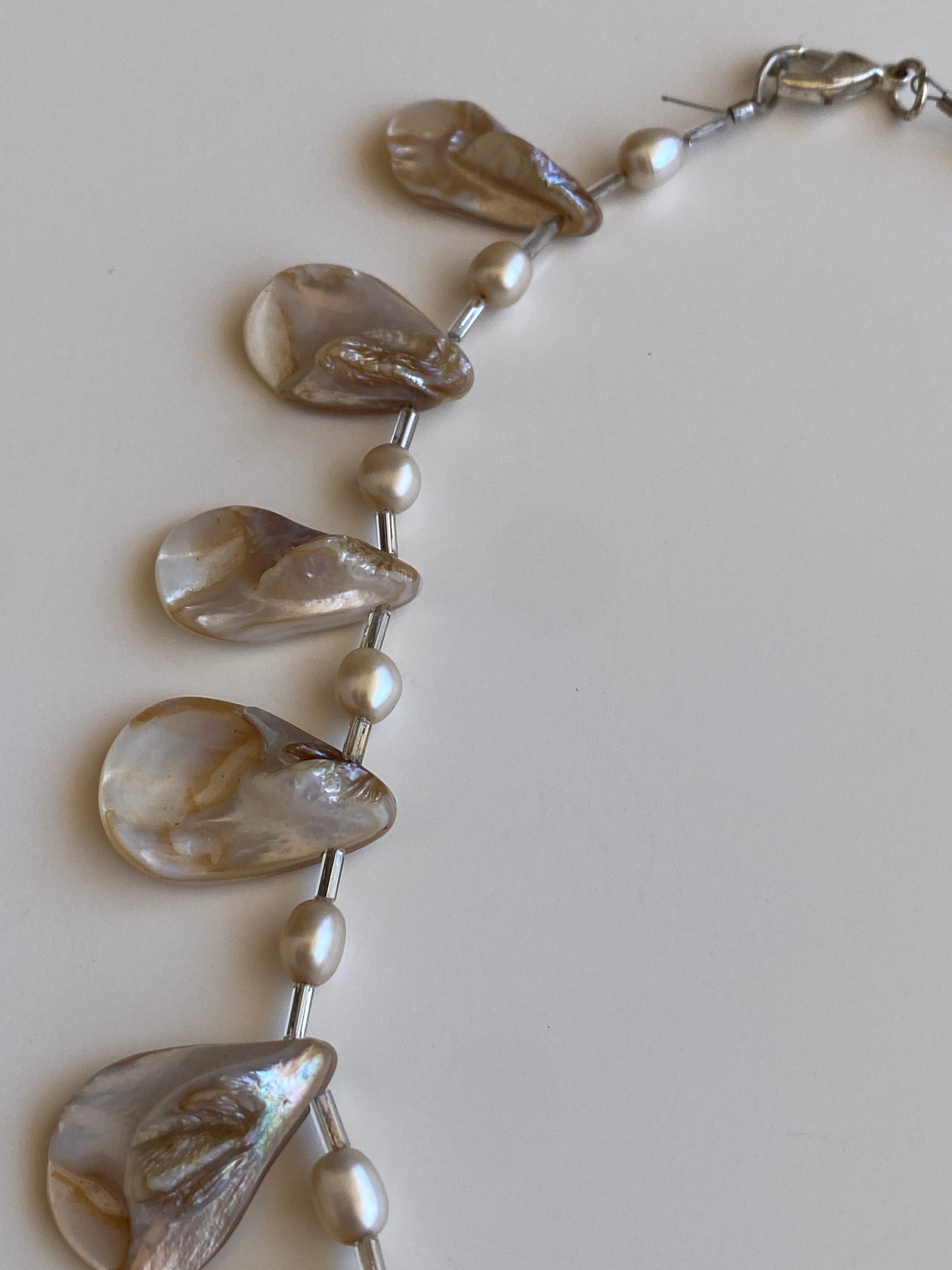Vintage Mother of Pearl Shell & Faux Pearl Statement Choker Necklace