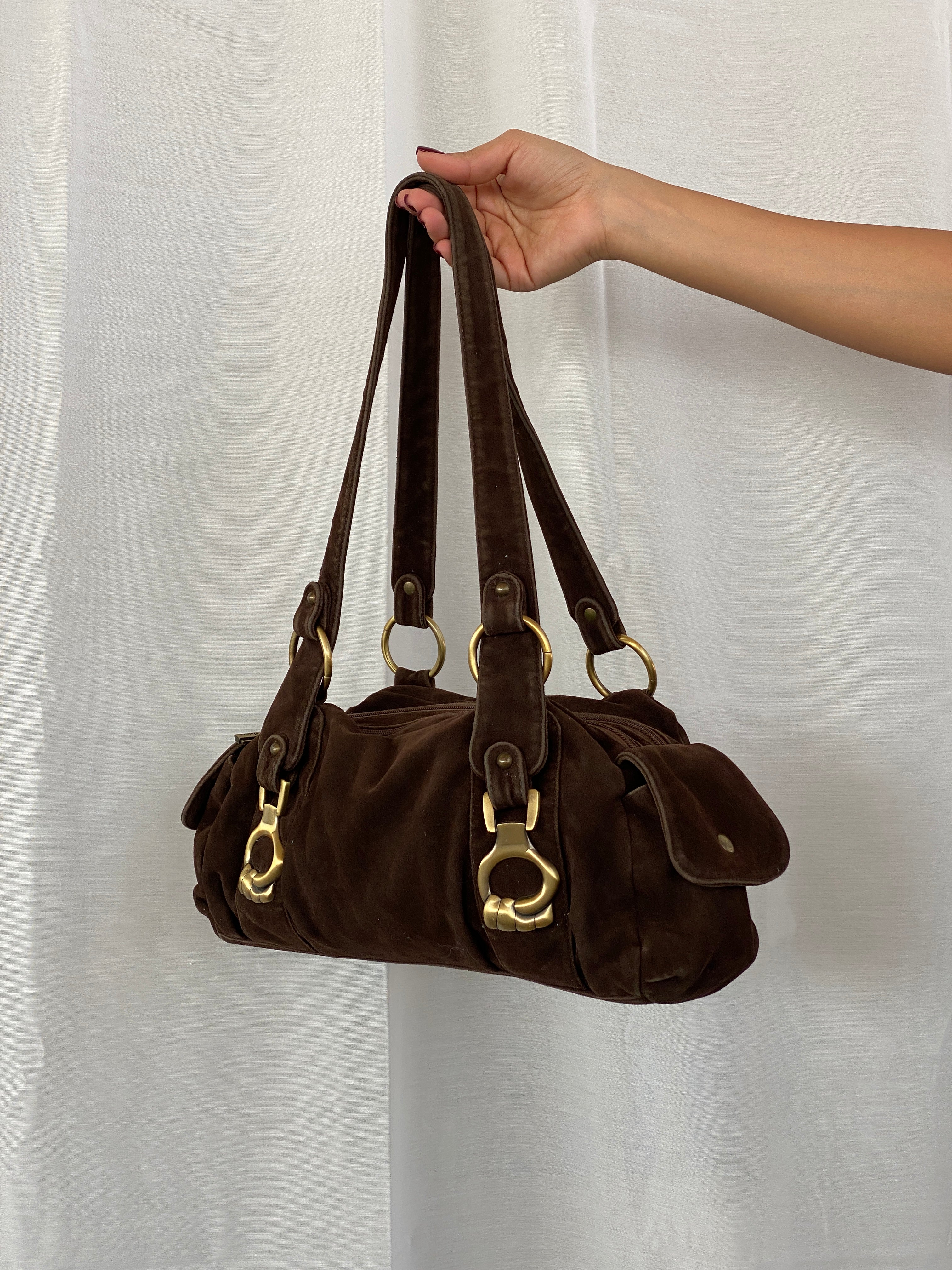 Vintage YLXINBO Brown Fabric Baguette Shoulder Bag