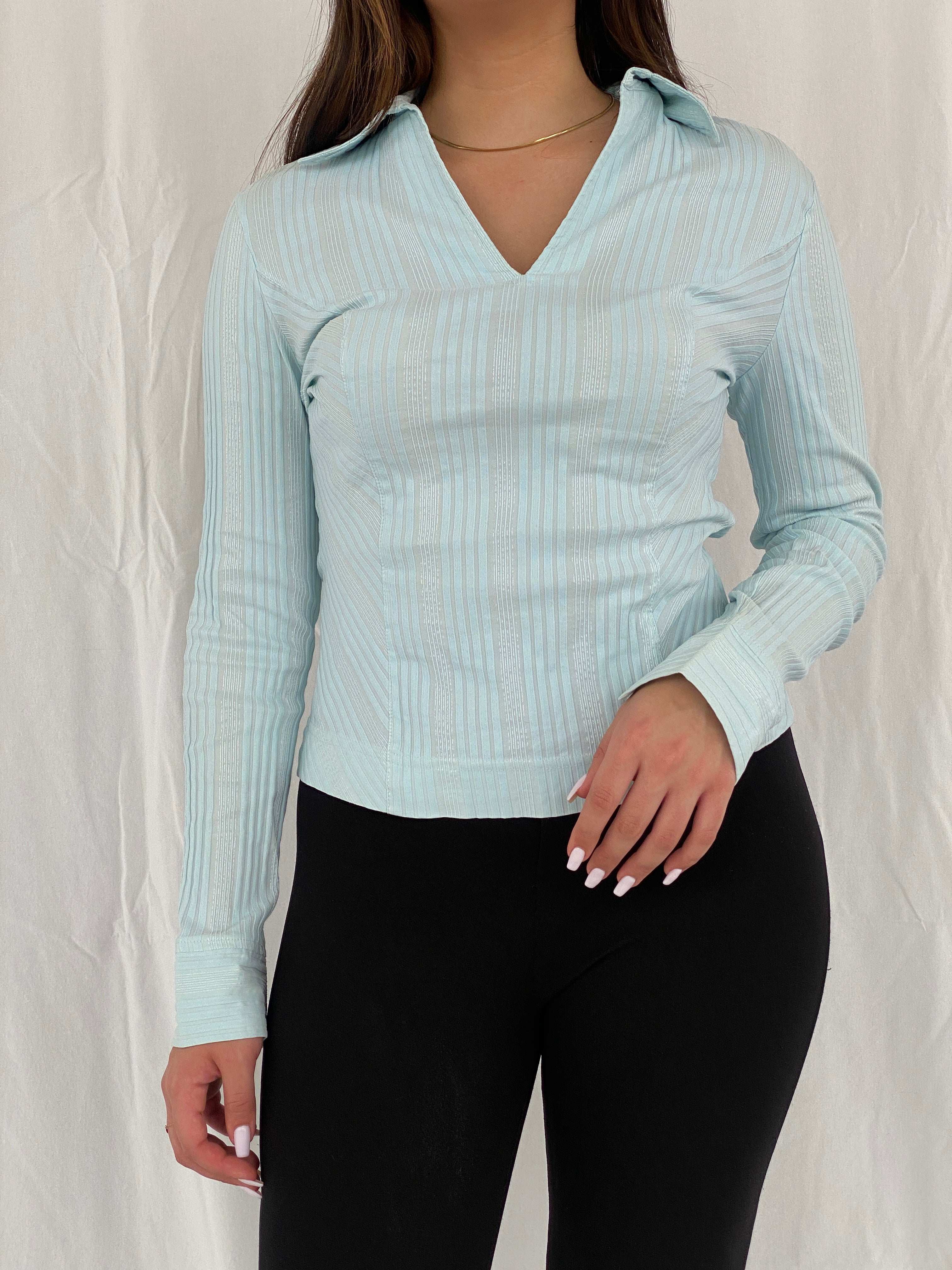 Y2K NEXT Office Core Siren Striped Shirt - Size M/L - Balagan Vintage Full Sleeve Shirt 00s, mesh, NEW IN, Office core, Rama, women shirt