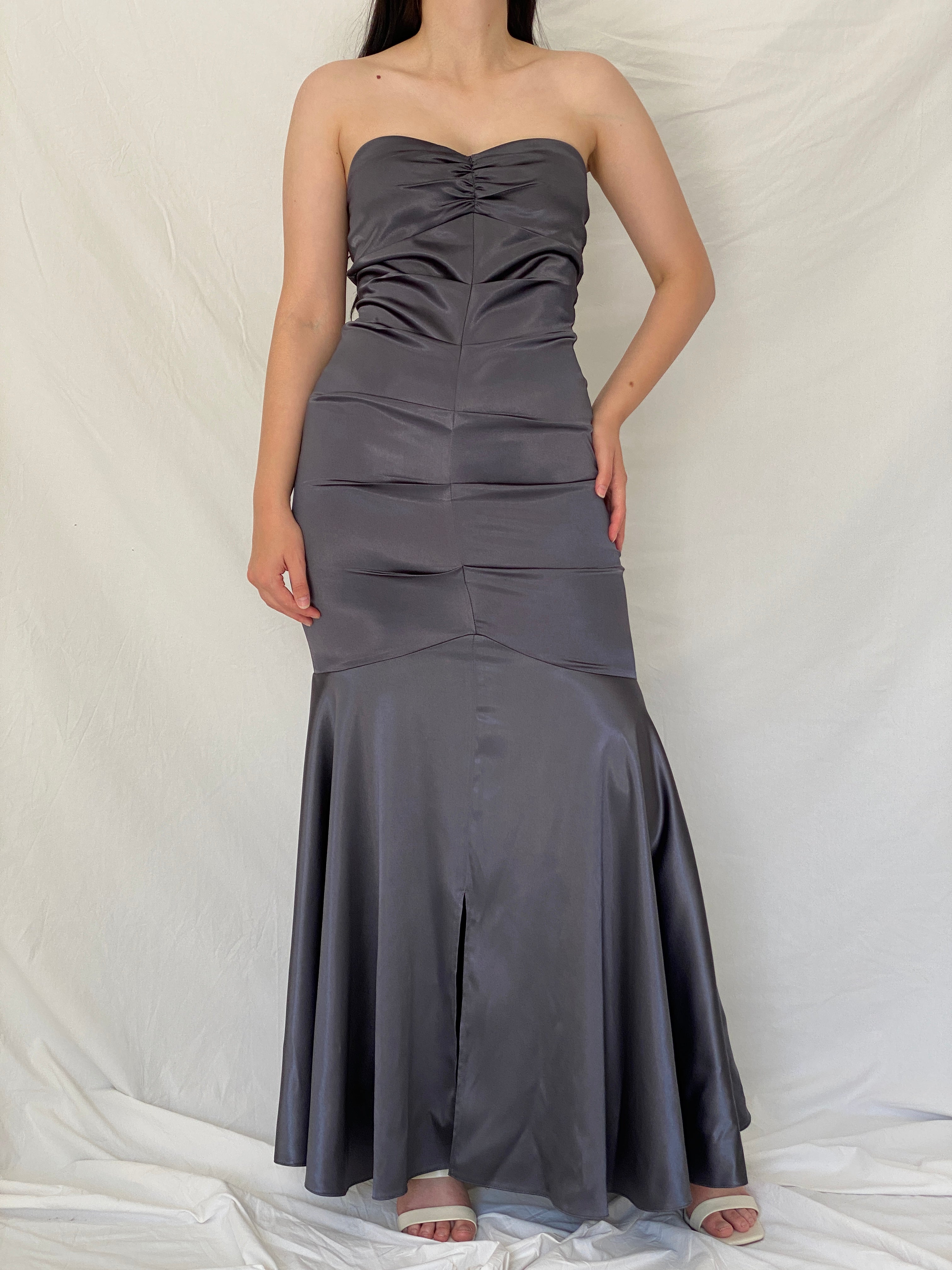 Vintage Y2K Jump Apparel by Wendye Chaitin Charcoal Satin Mermaid Evening Gown - M