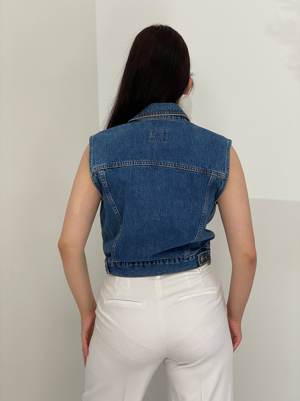 Vintage 90s Calvin Klein Jeans Blue Cotton Denim Cropped Vest - M