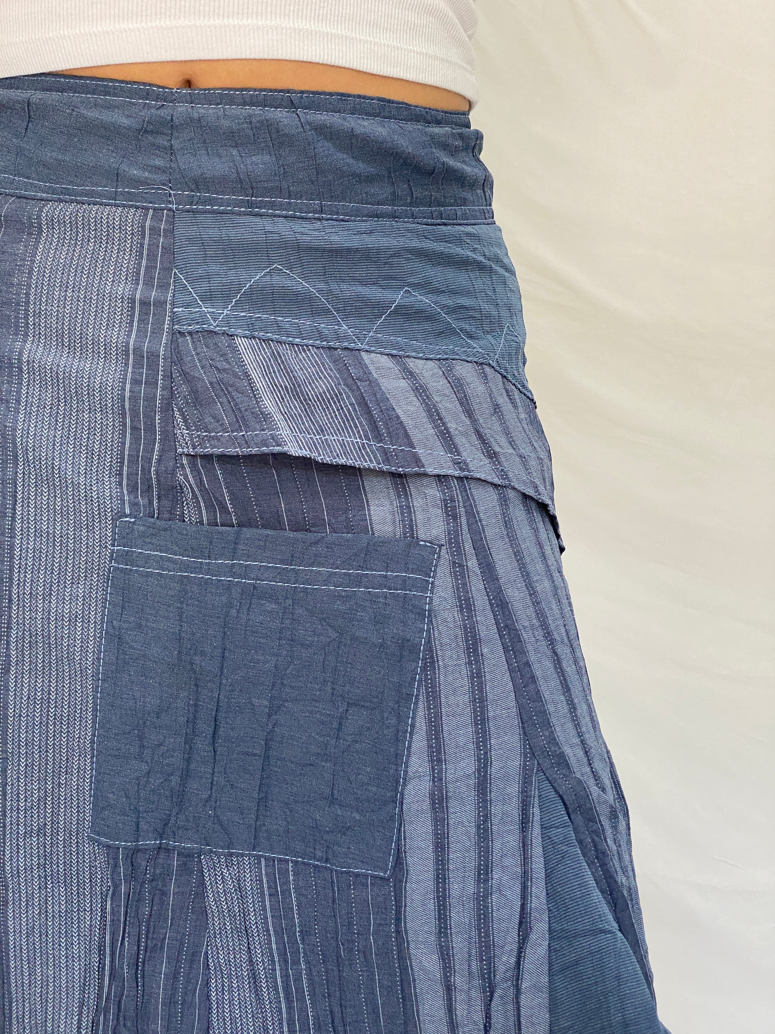 Y2K Affinités Armand Thiery Blue Patchwork Layered Whimsigoth Midi Skirt – L