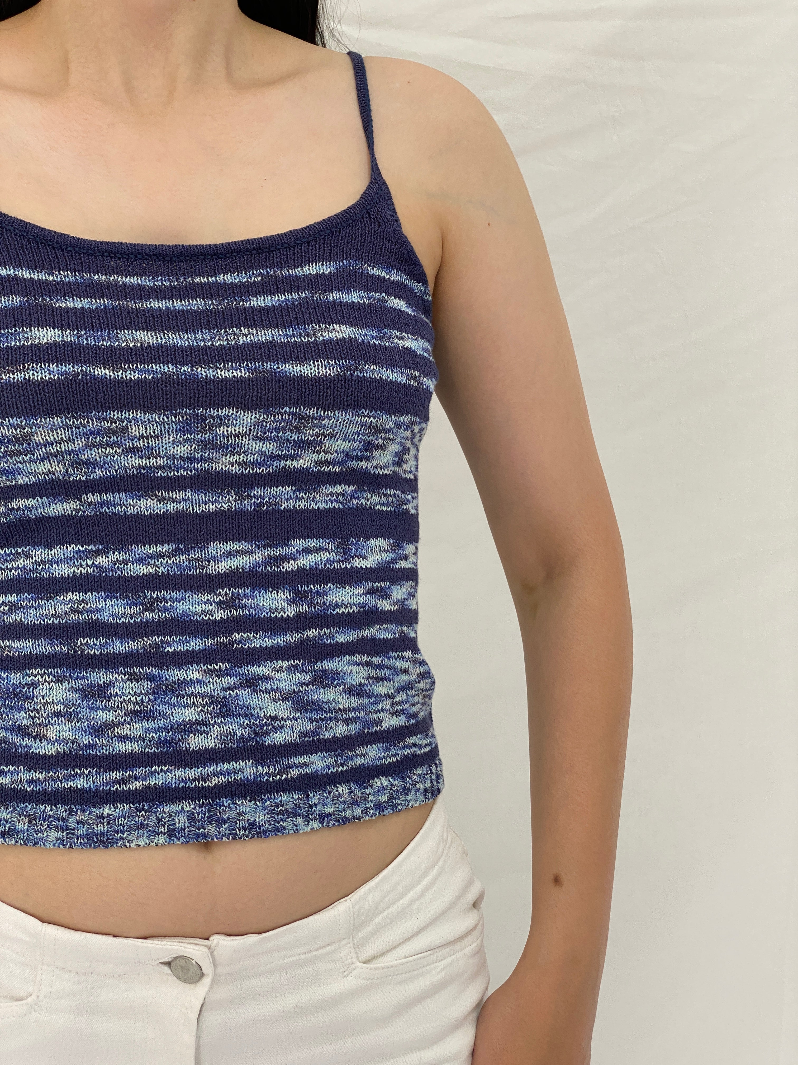 Vintage Y2K Mixin Blue Marled Knit Striped Cami Tank Top – S