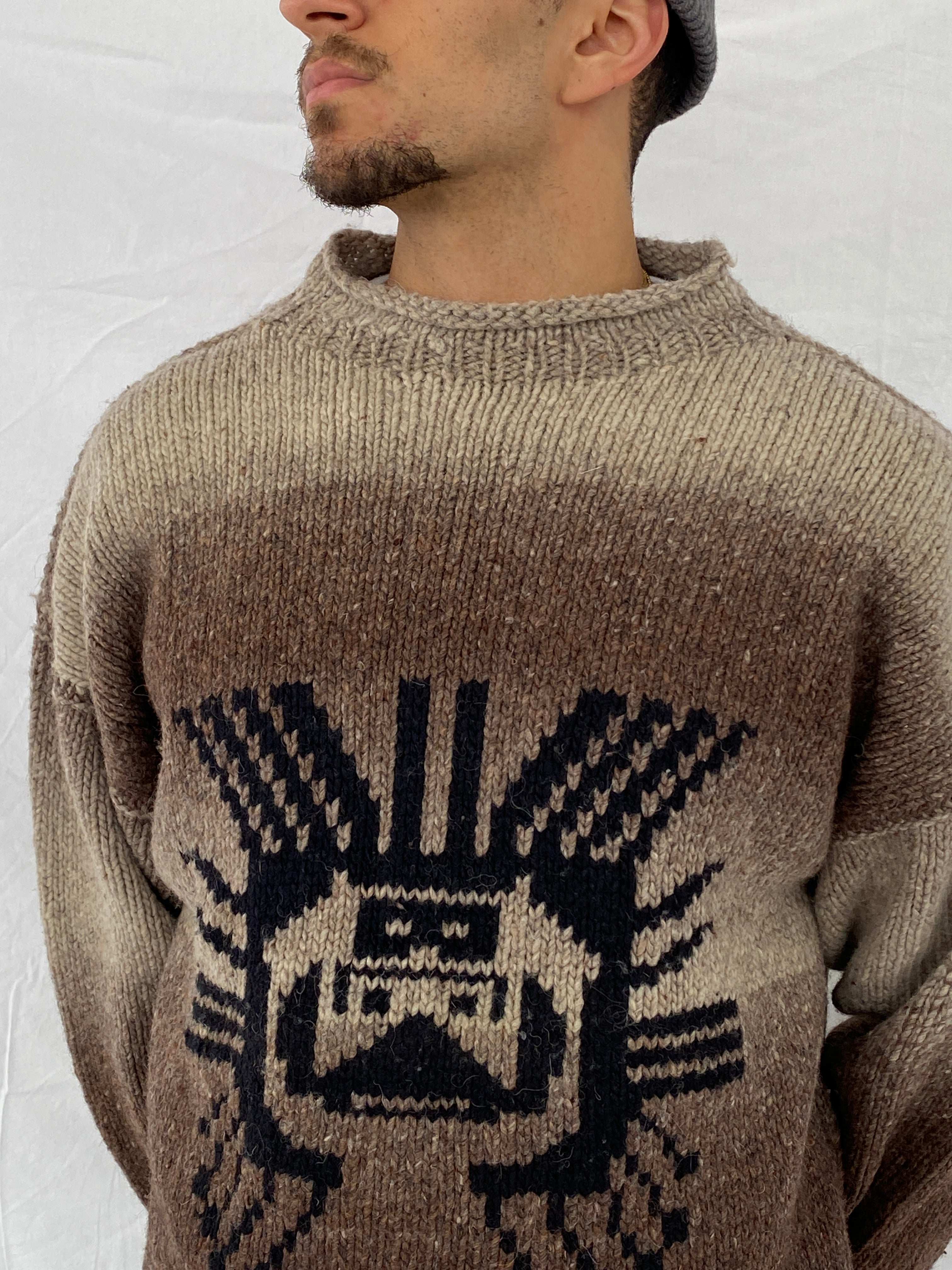 Vintage 90s Hand-Knitted Sun God Gradient Wool Jumper - Size M/L - Balagan Vintage Sweater 90s, Abdullah, handmade, knitted sweater, oversized sweater, sweater, winter