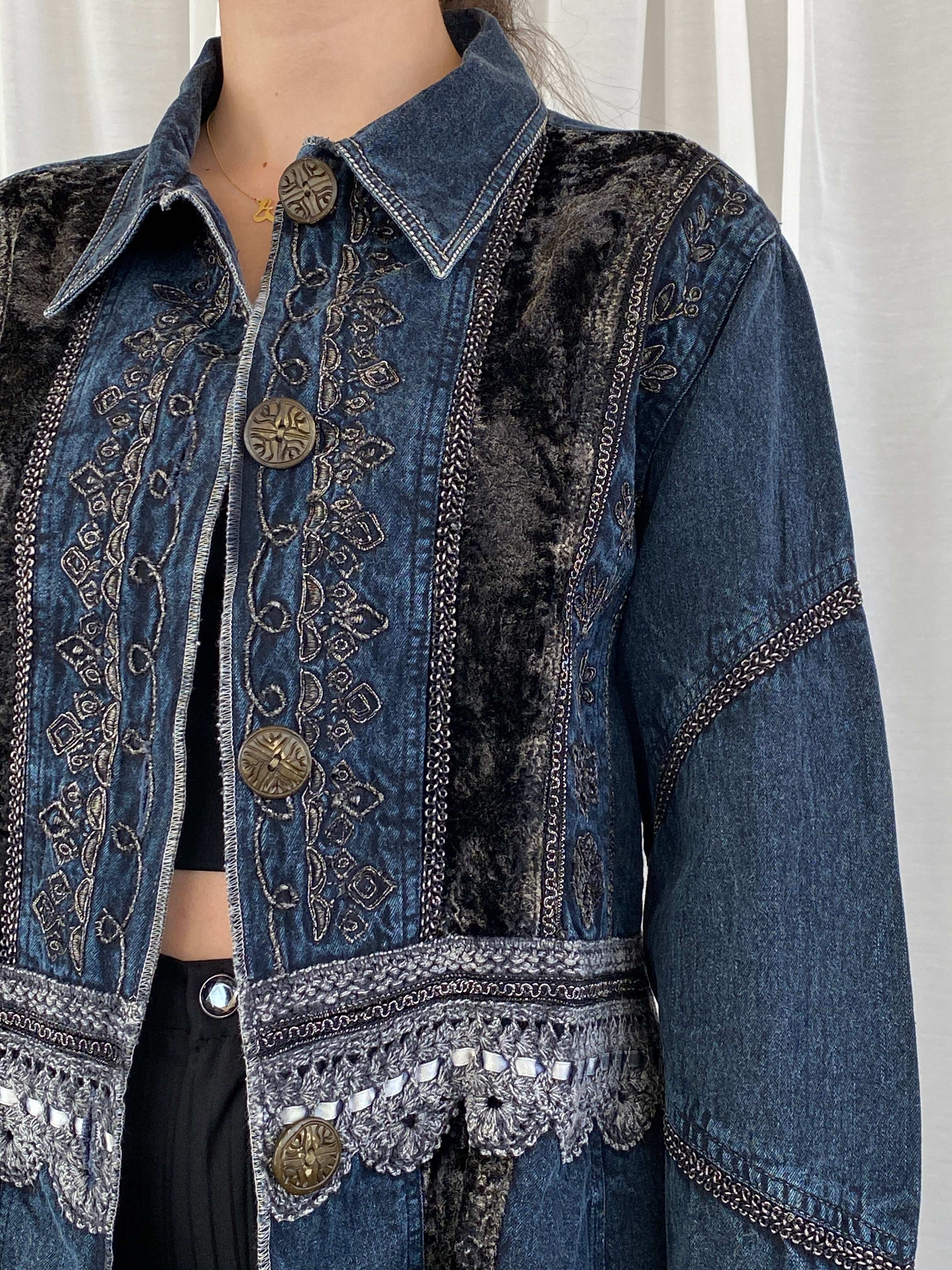 Statement Vintage Urban Tribe Embroidered Denim Jacket - L