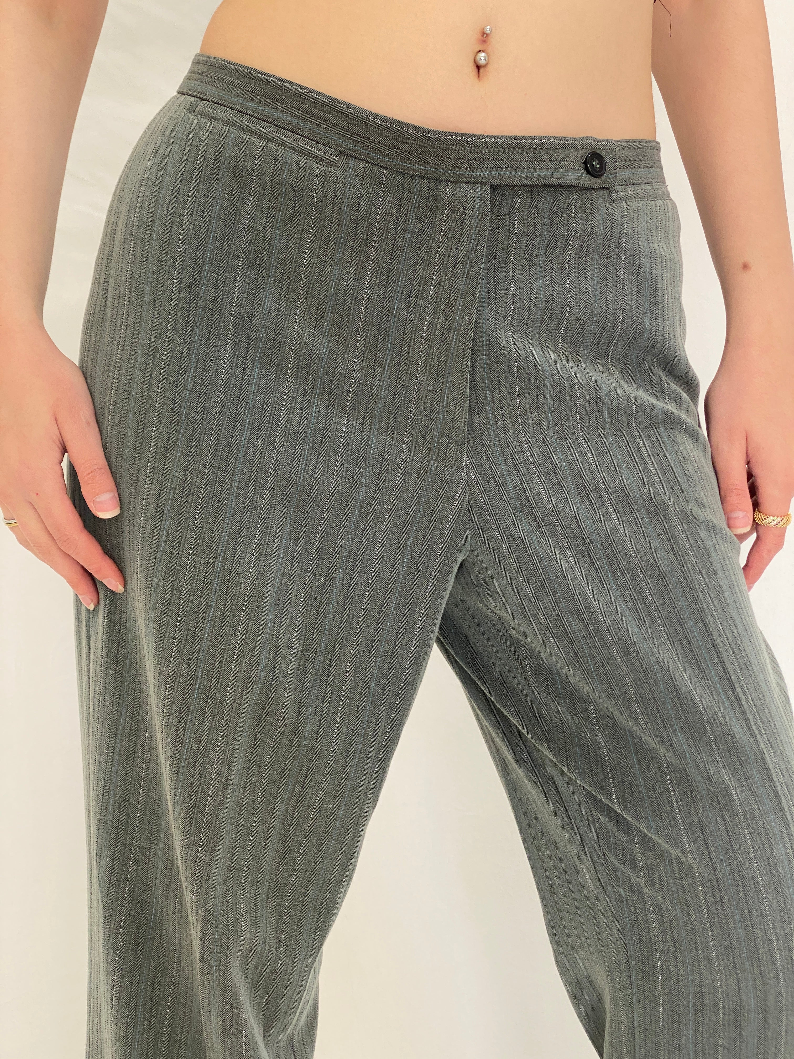 Vintage East5th Pinstripe Work Pants Grey Office Core Straight Leg Trousers - M