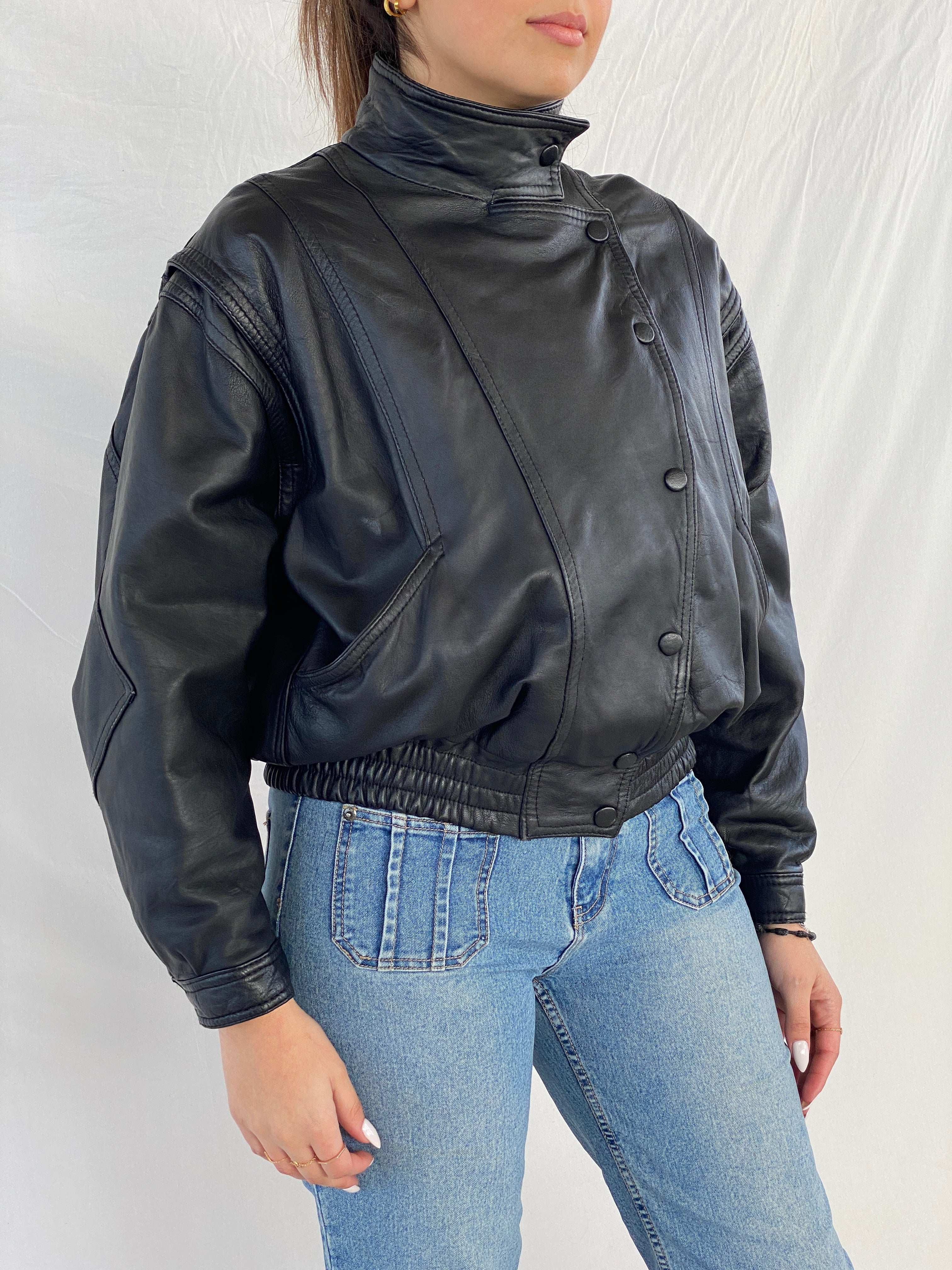 Vintage Bomber Style Genuine Leather Jacket - Balagan Vintage Leather Jacket 80s, 90s, genuine leather, genuine leather jacket, Juana, NEW IN