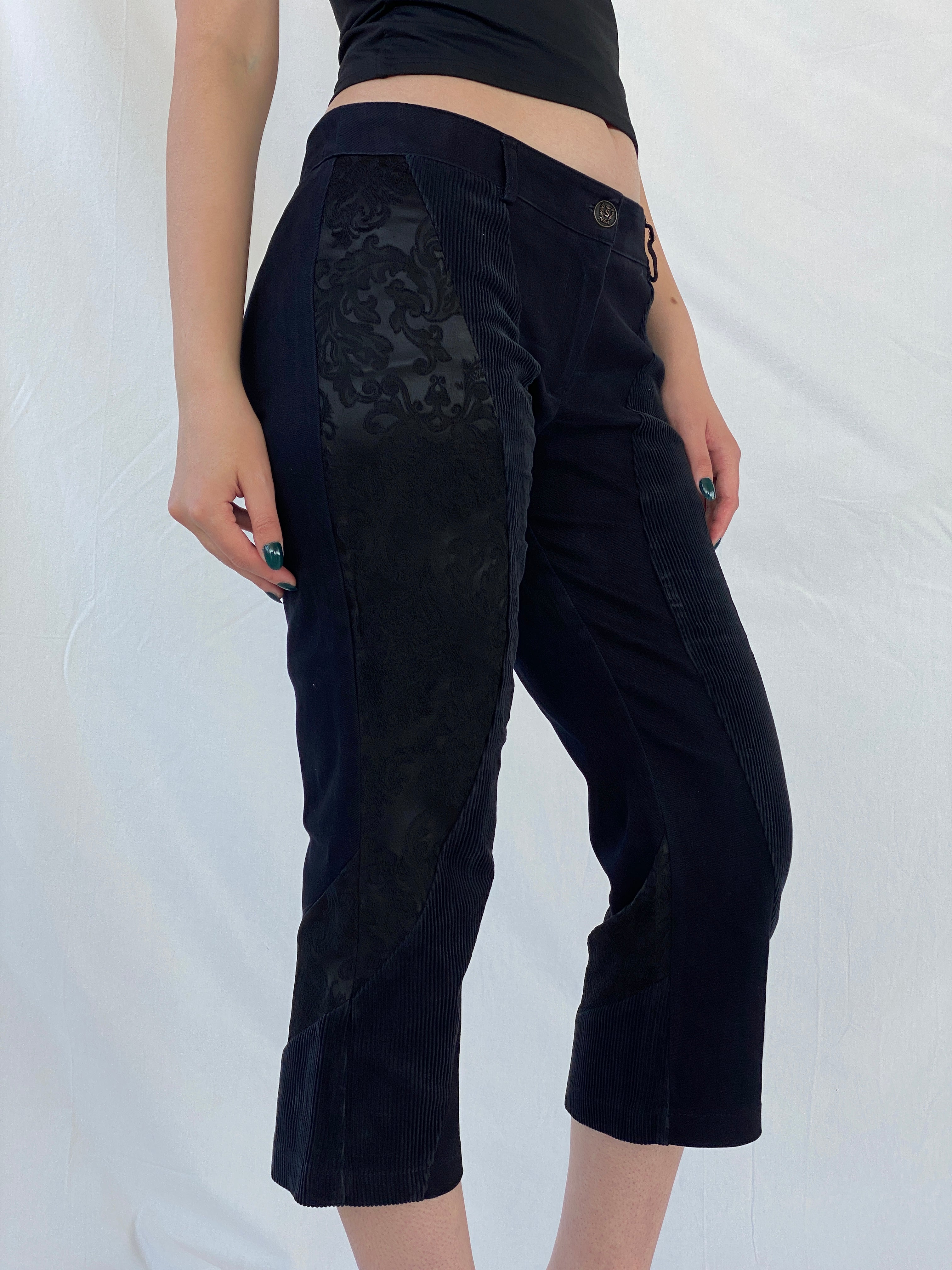 Y2K Sfarzo Milano Black Corduroy Patched Capri Pants -  44EUR