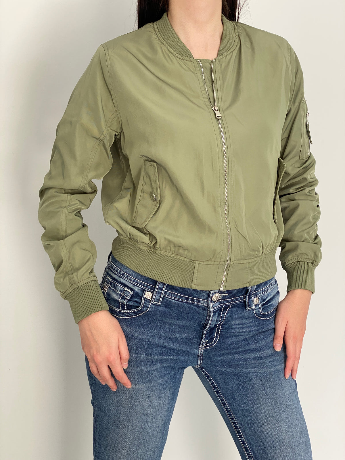 Y2K FB Sister Olive Green MA-1 Bomber Jacket - L