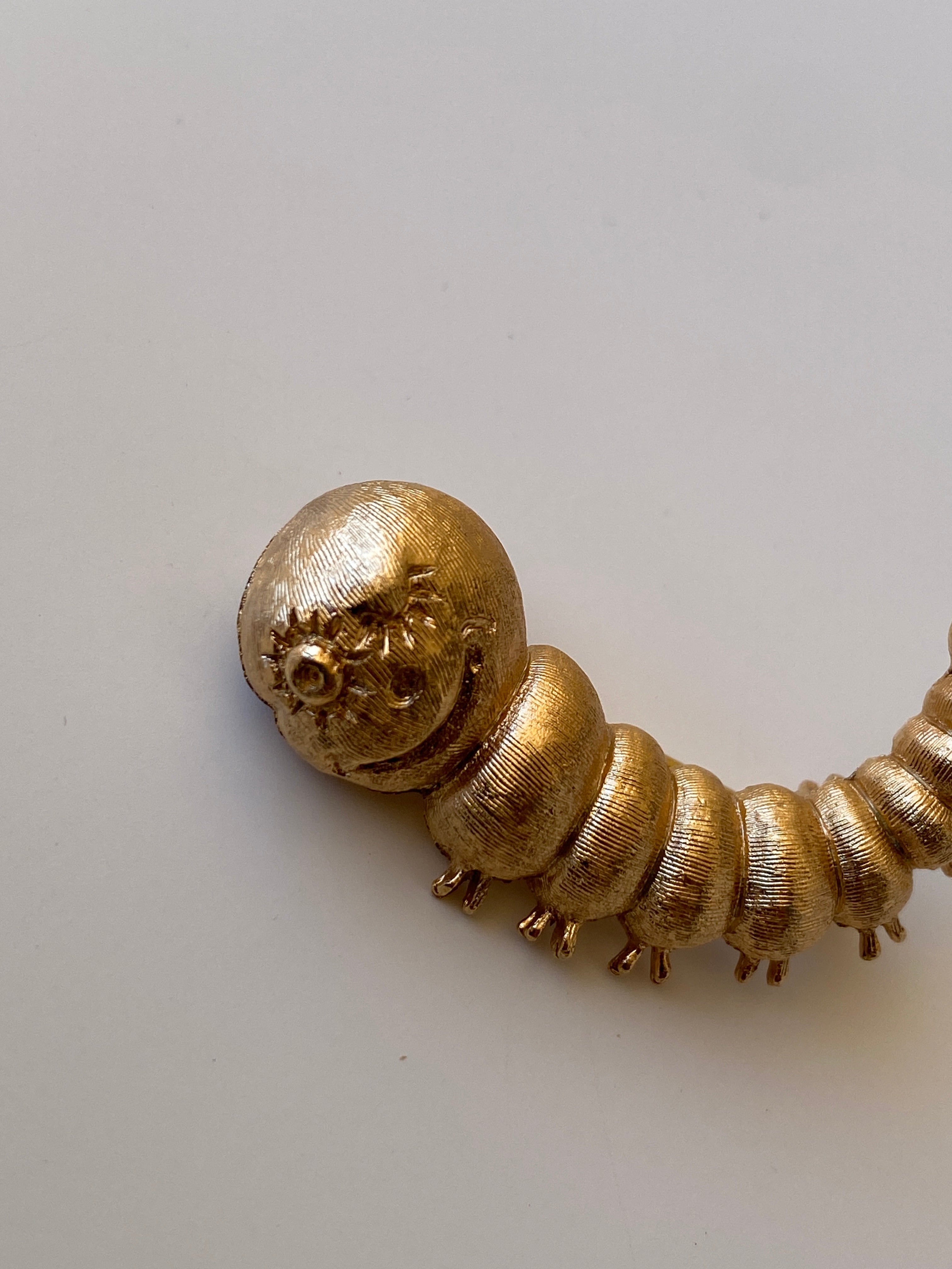 Vintage Napier Gold Tone Caterpillar Brooch Whimsical Figural Designer Pin