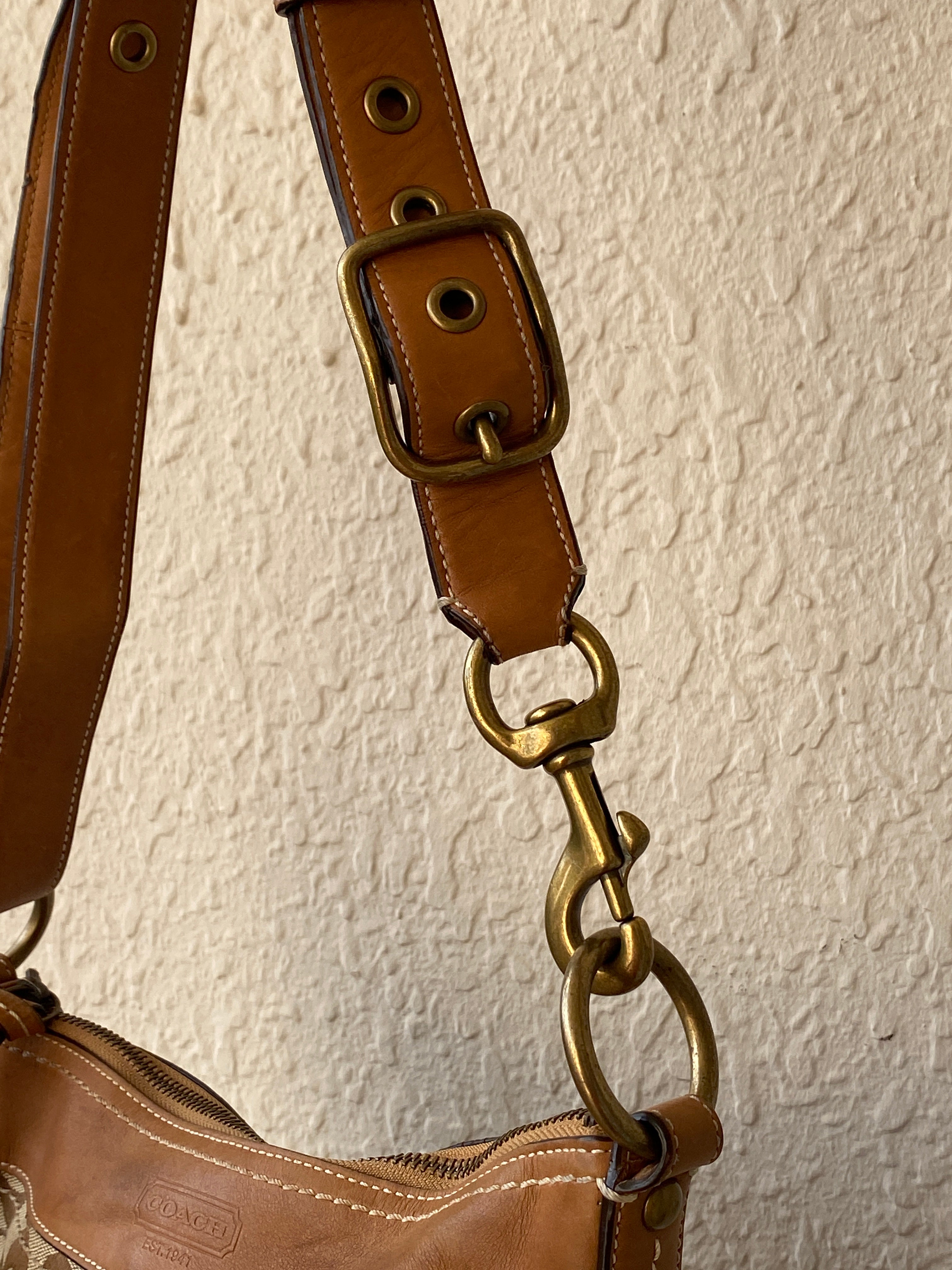 Vintage 2000s Coach Signature Monogram Canvas Shoulder Bag Brown & Tan Leather Trim