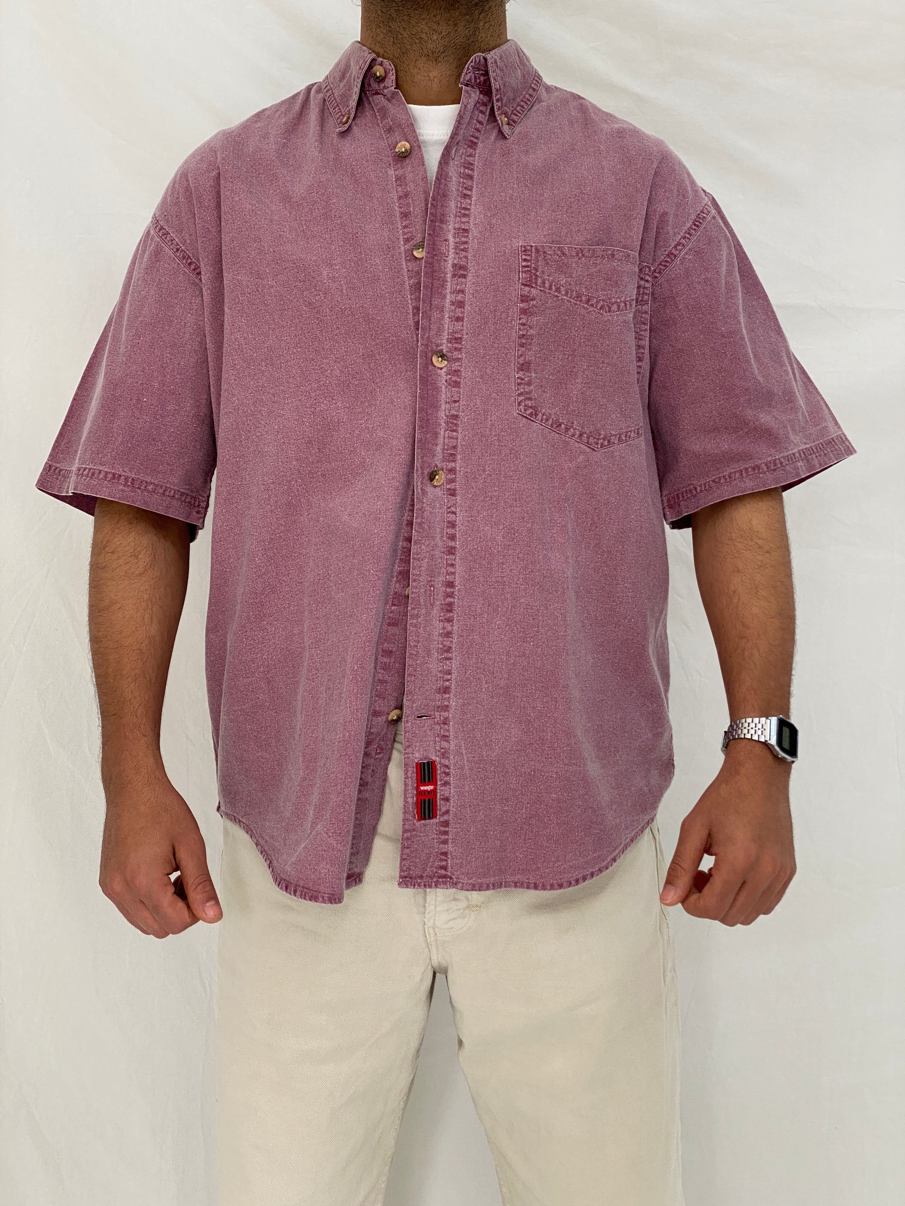 Vintage Wrangler HERO Washed Purple Cotton Shirt Oversized Workwear Shirt - M