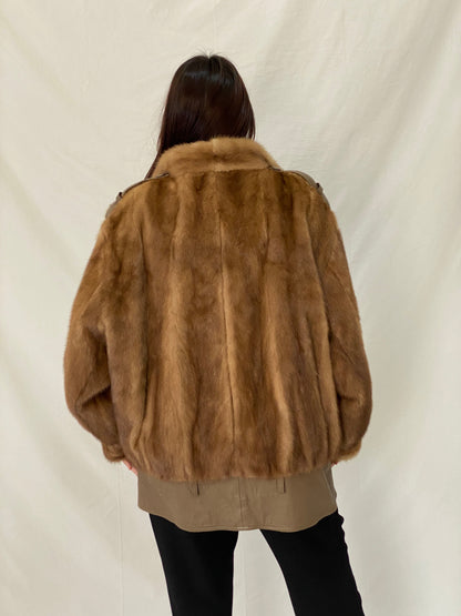 Vintage GTH Stoll Hannover Two-Tone Leather & Mink Fur Bomber Jacket - XL