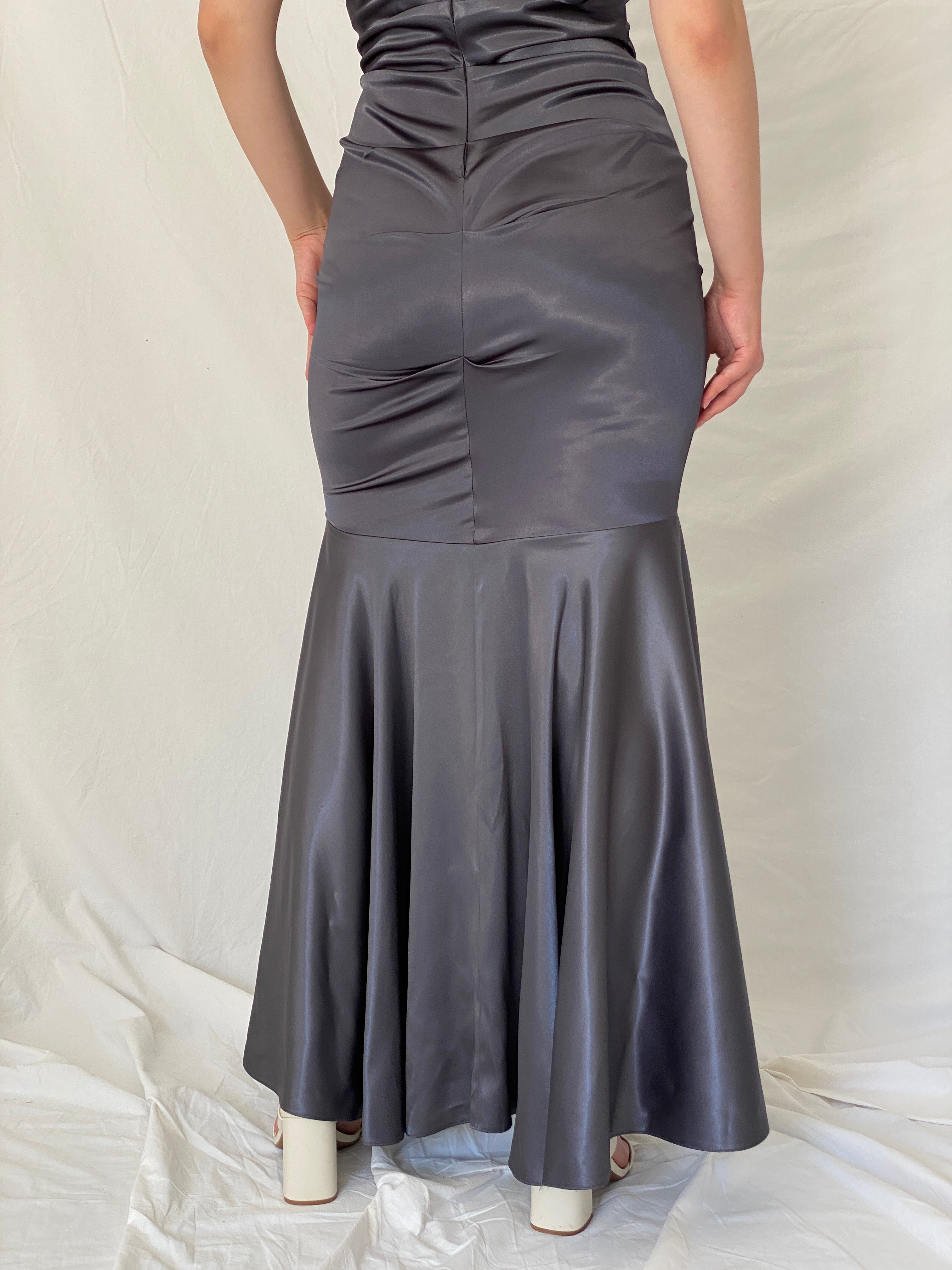 Vintage Y2K Jump Apparel by Wendye Chaitin Charcoal Satin Mermaid Evening Gown - M