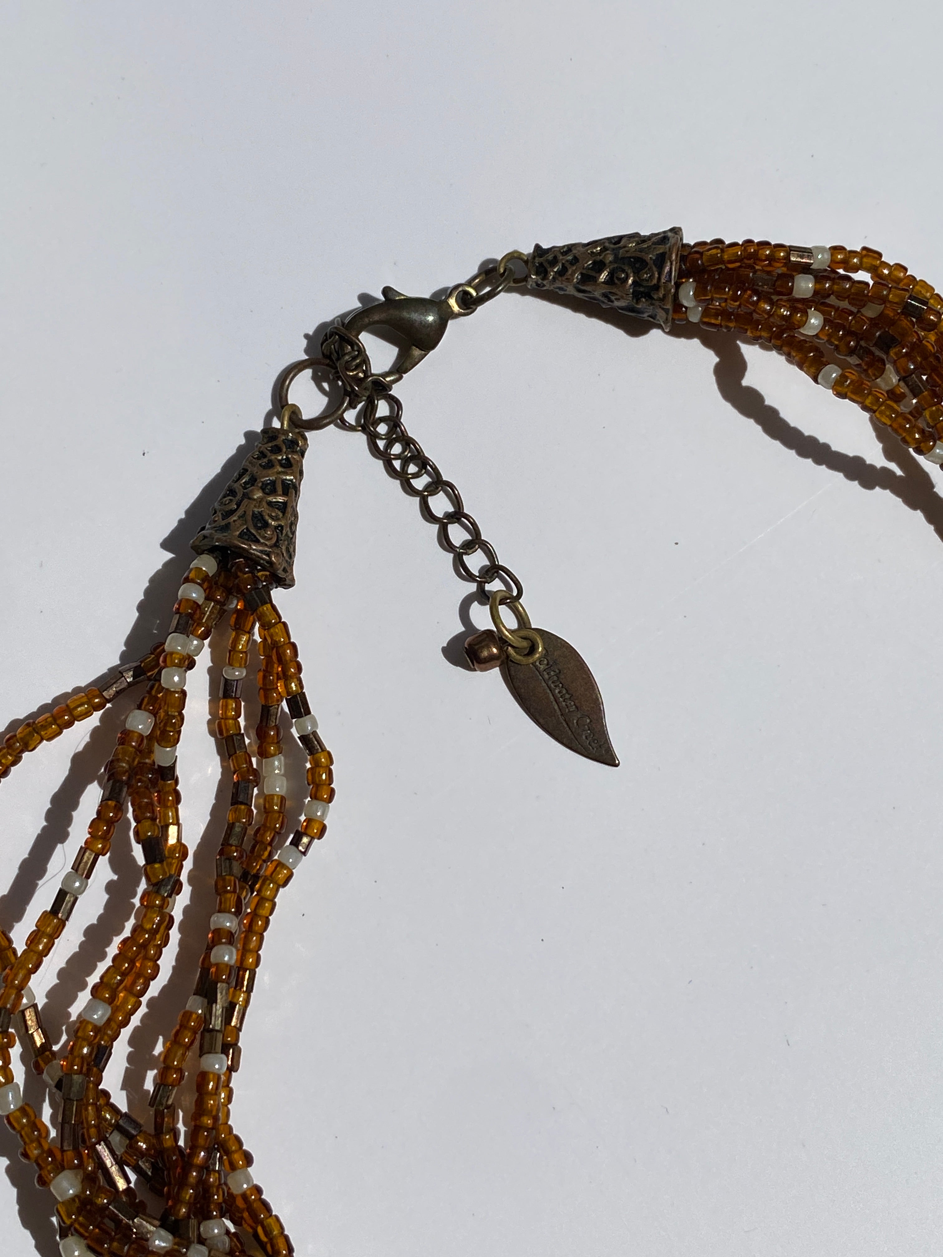 Vintage Coldwater Creek Amber Brown Multi-Strand Seed Bead Necklace