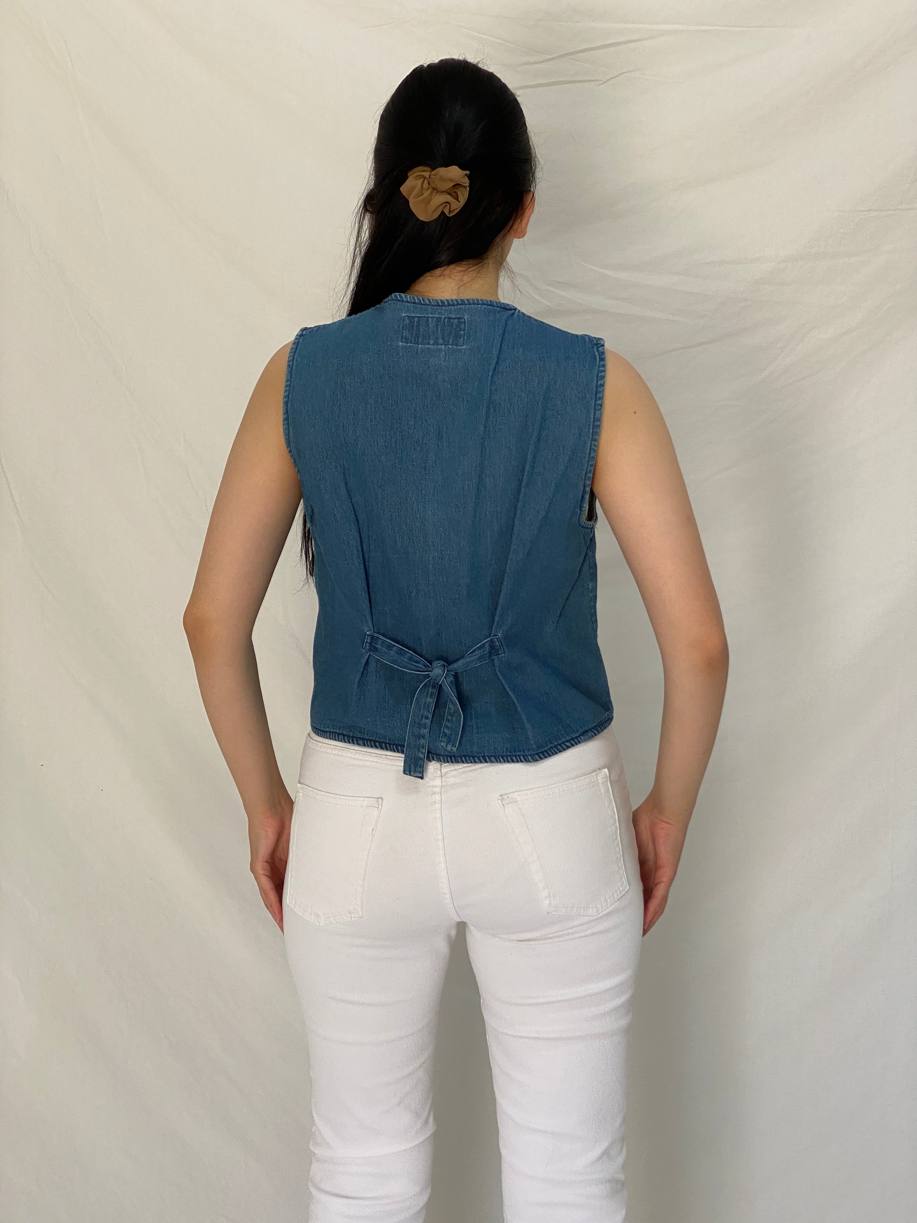 Vintage 90s New Directions Floral Embroidered Beaded Denim Vest – S