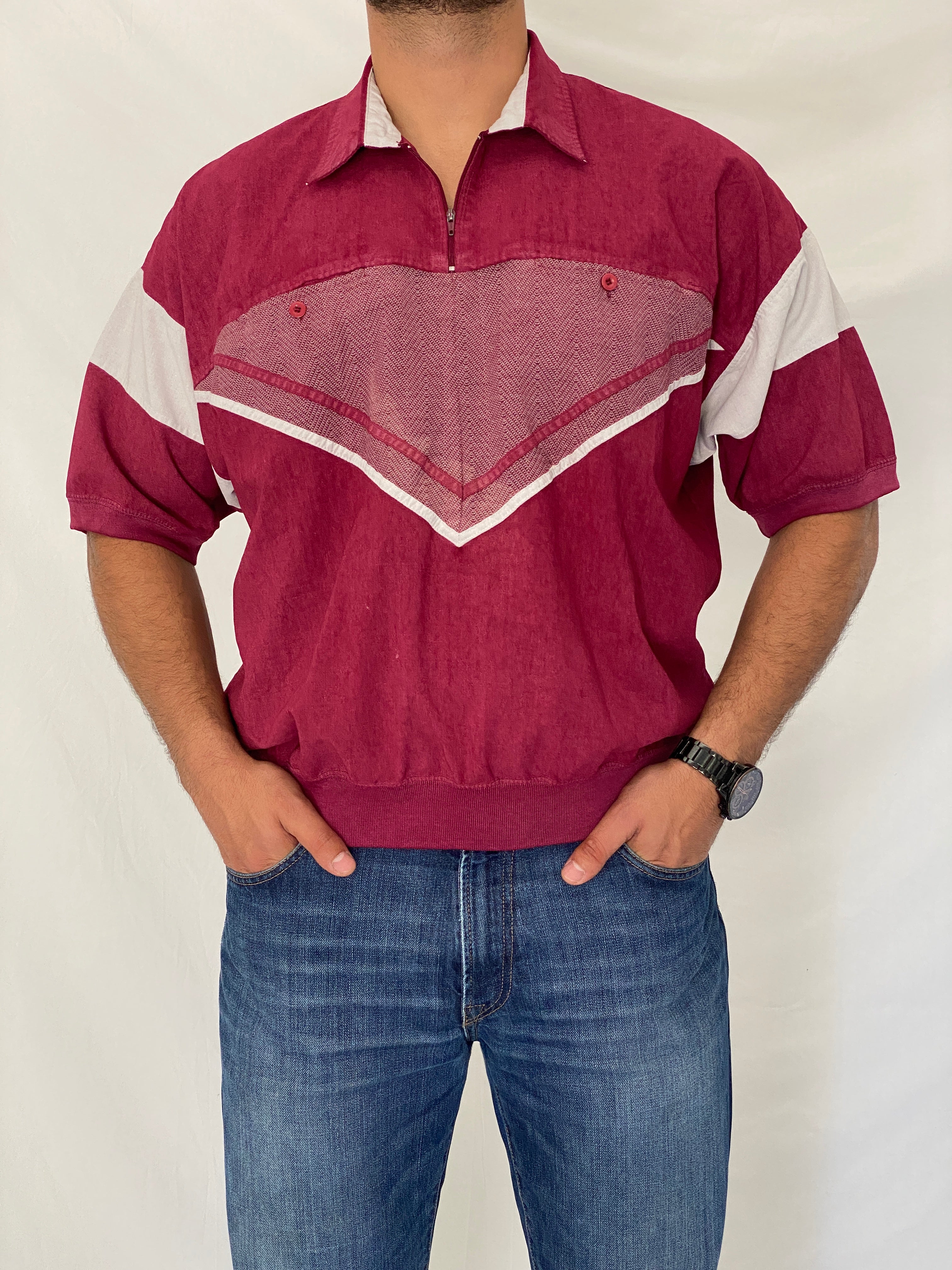 Vintage Alexxus Exclusive Burgundy Quarter Zip Polo Top Knit – L
