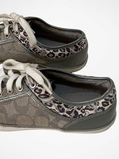 Coach Gray Monogram Canvas Sneakers with Leopard Trim - 38.5EU