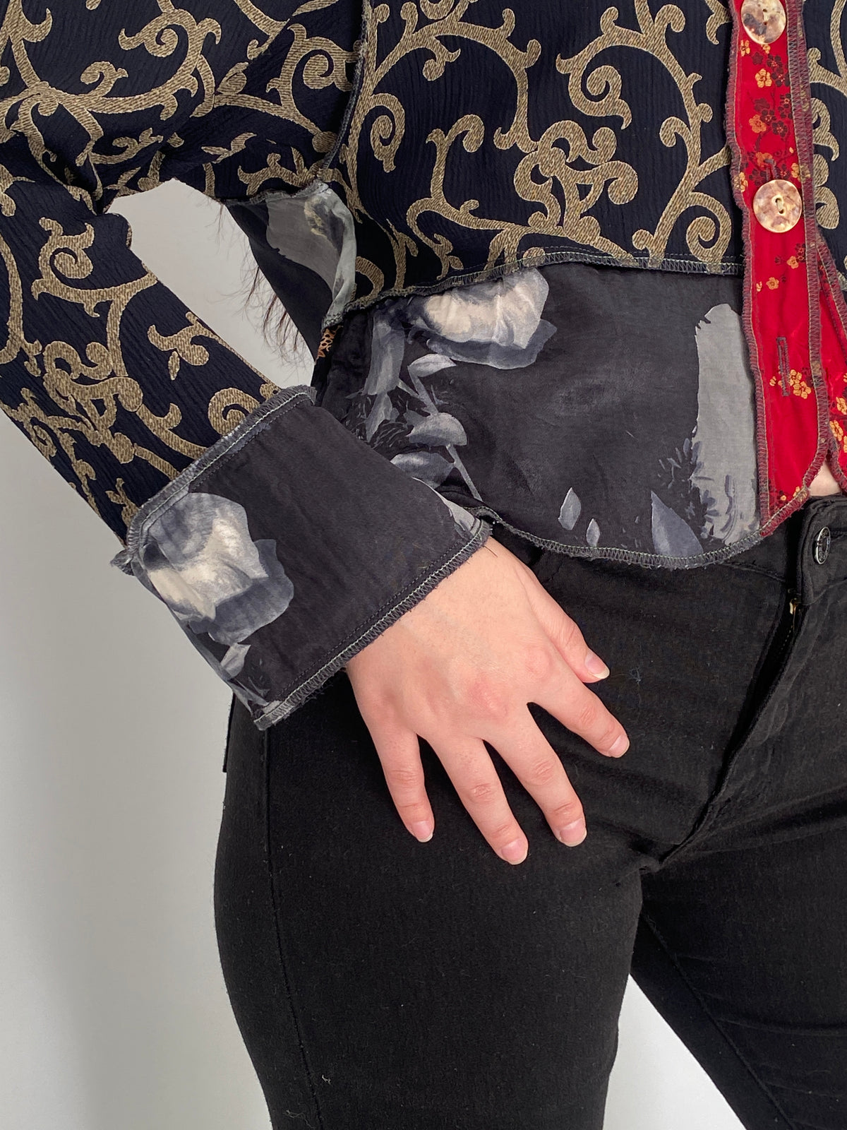 Vintage Nothing Matches Black Mixed Print Patchwork Cardigan – M