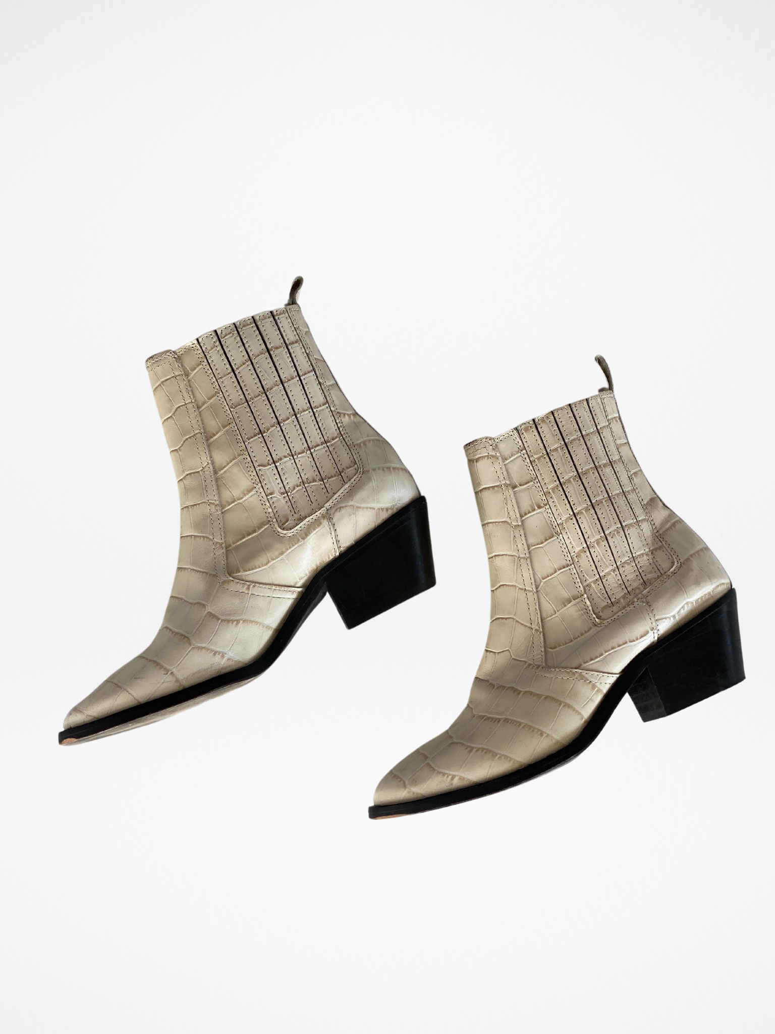 AllSaints Miriam Crocodile Effect Leather Western Heeled Ankle Boots