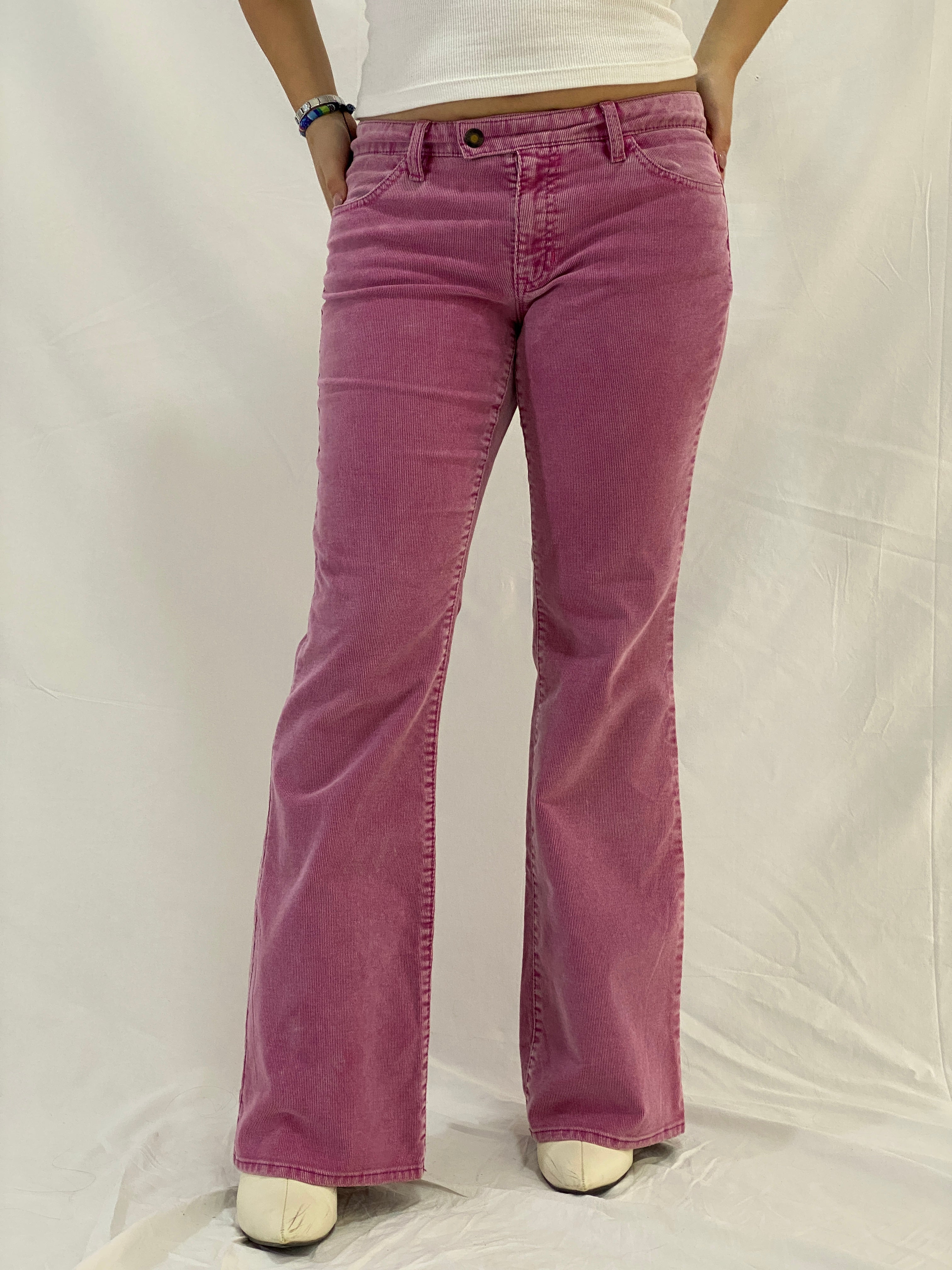 Y2K GAP Stretch Dusty Pink Corduroy Low Rise Flared Pants - L