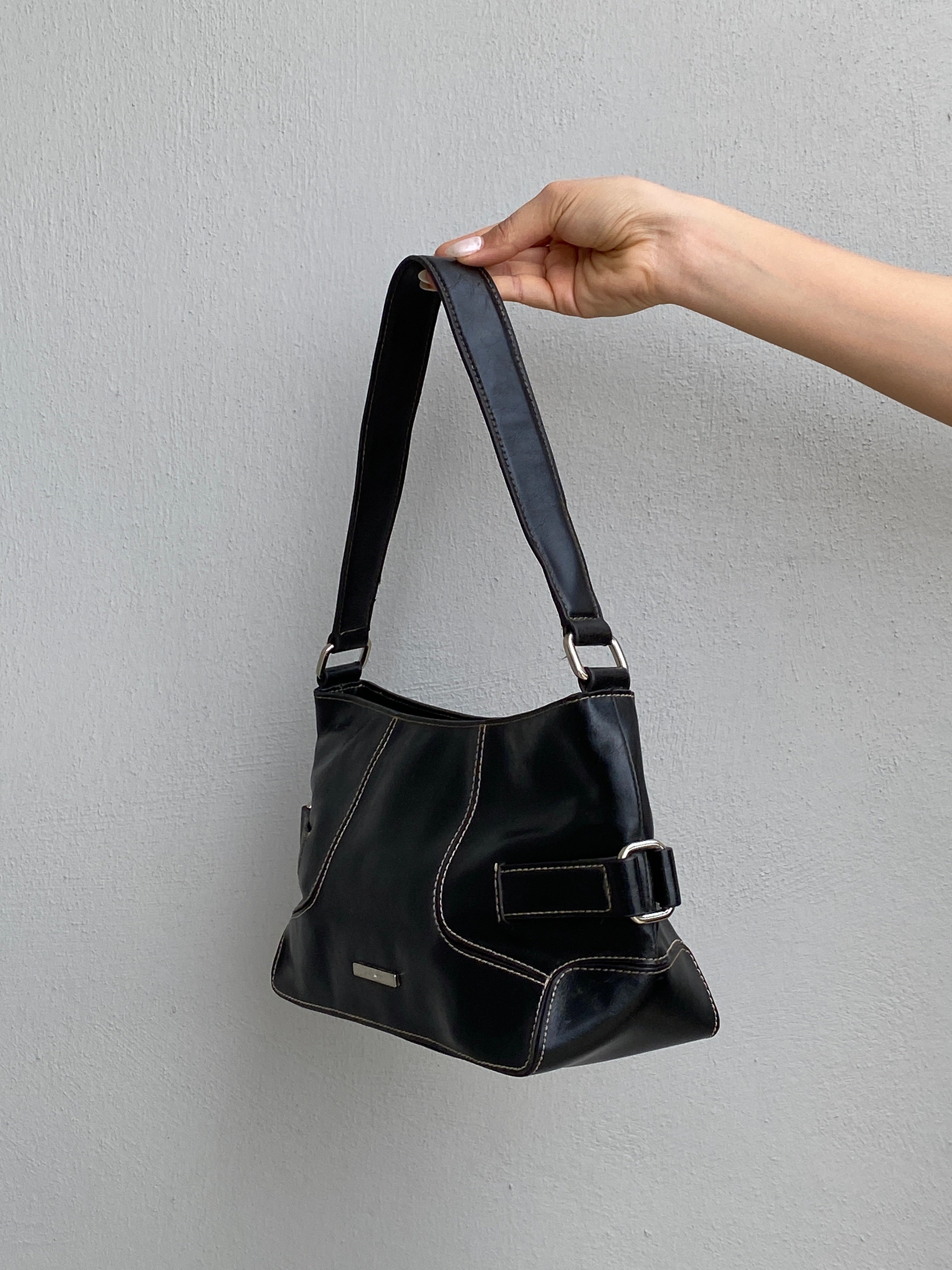 Vintage 90s Nine West Black Leather Minimalist Shoulder Bag