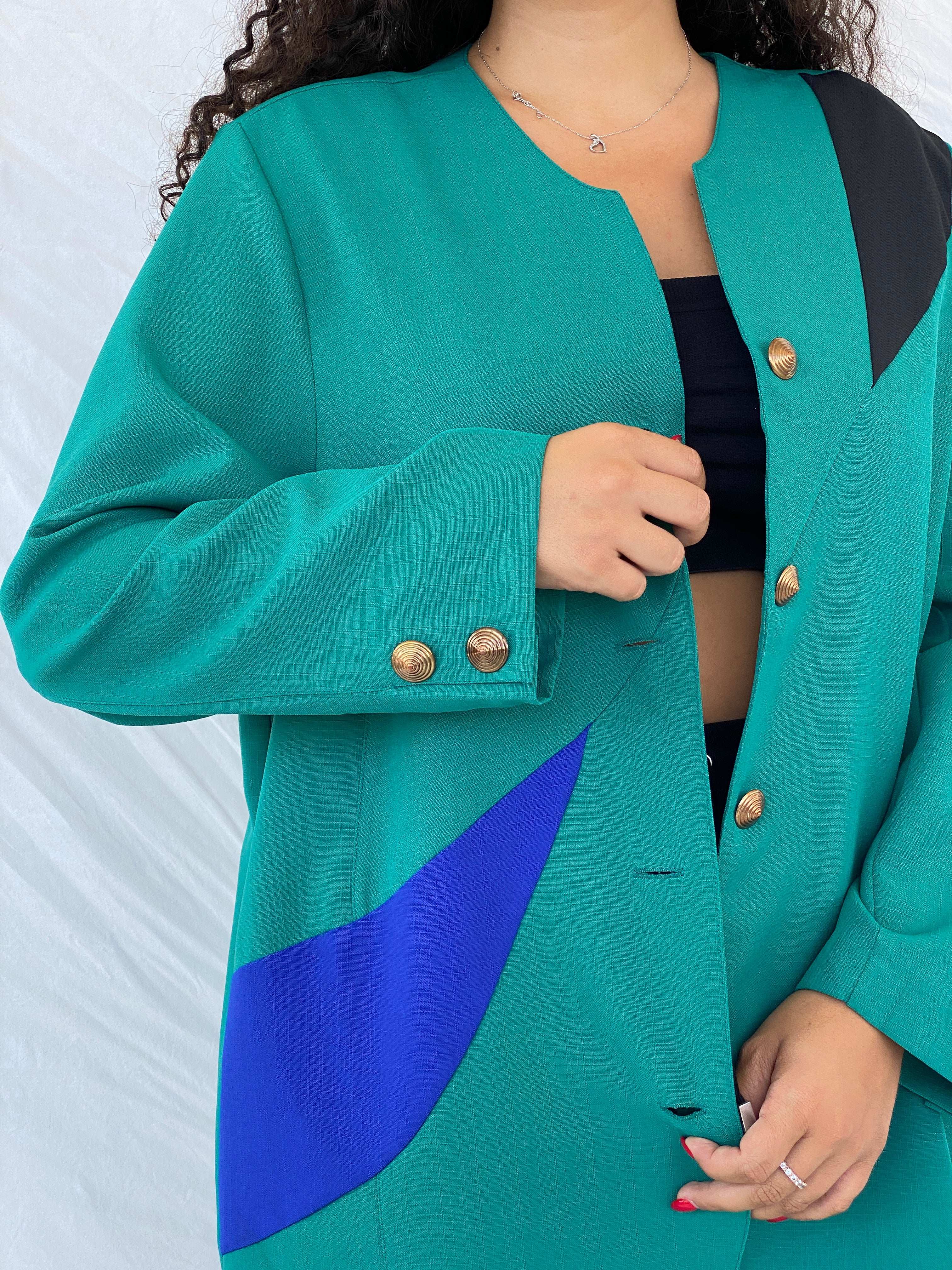 Statement Vintage 80s Sensia Green Gold-Buttoned Blazer - 2XL - Balagan Vintage Blazer 80s, blazer, Dina, NEW IN, rare vintage, vintage blazer