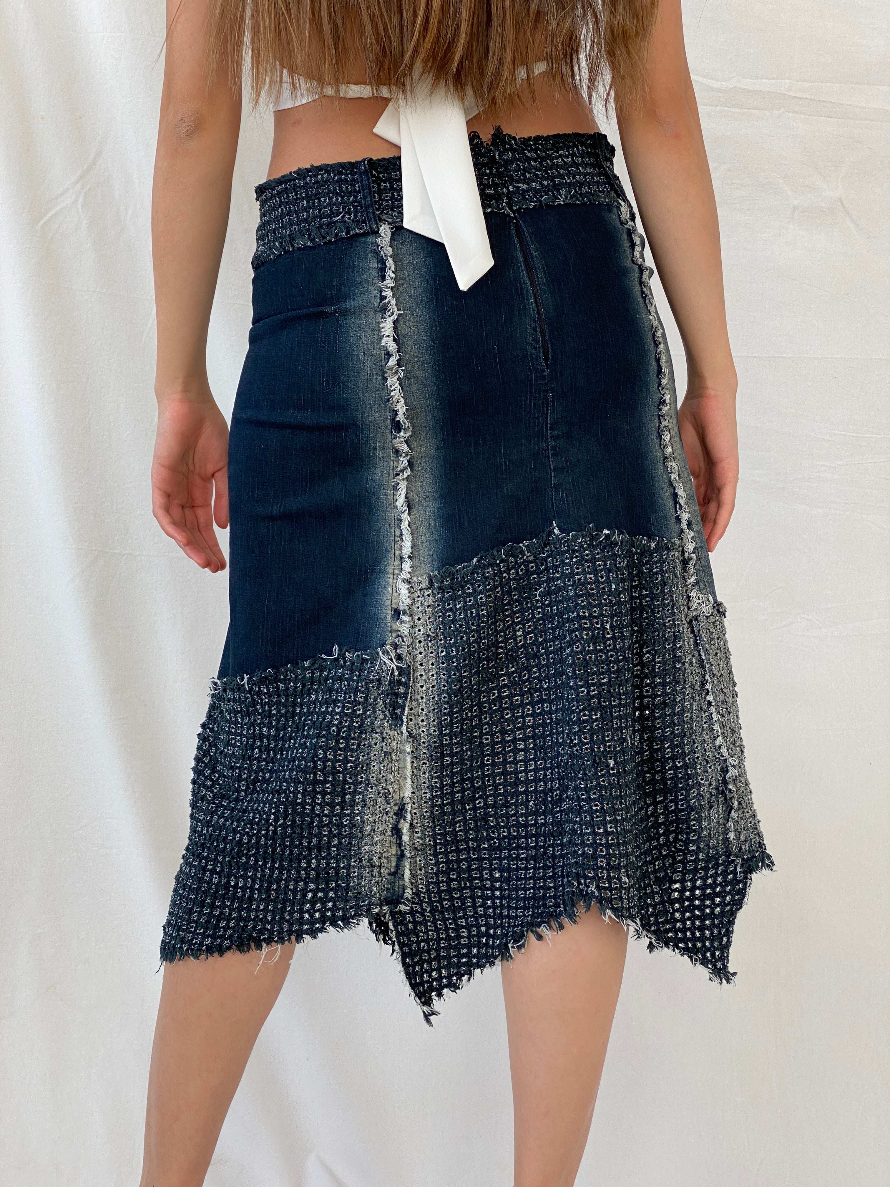 Vintage Denim Asymmetric Hem Midi Skirt - L