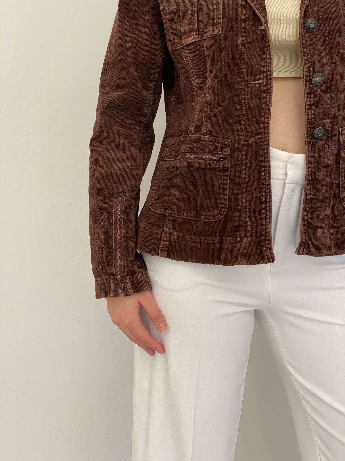 Vintage In Panle de Vous Paris Brown Cotton Corduroy Utility Blazer – M