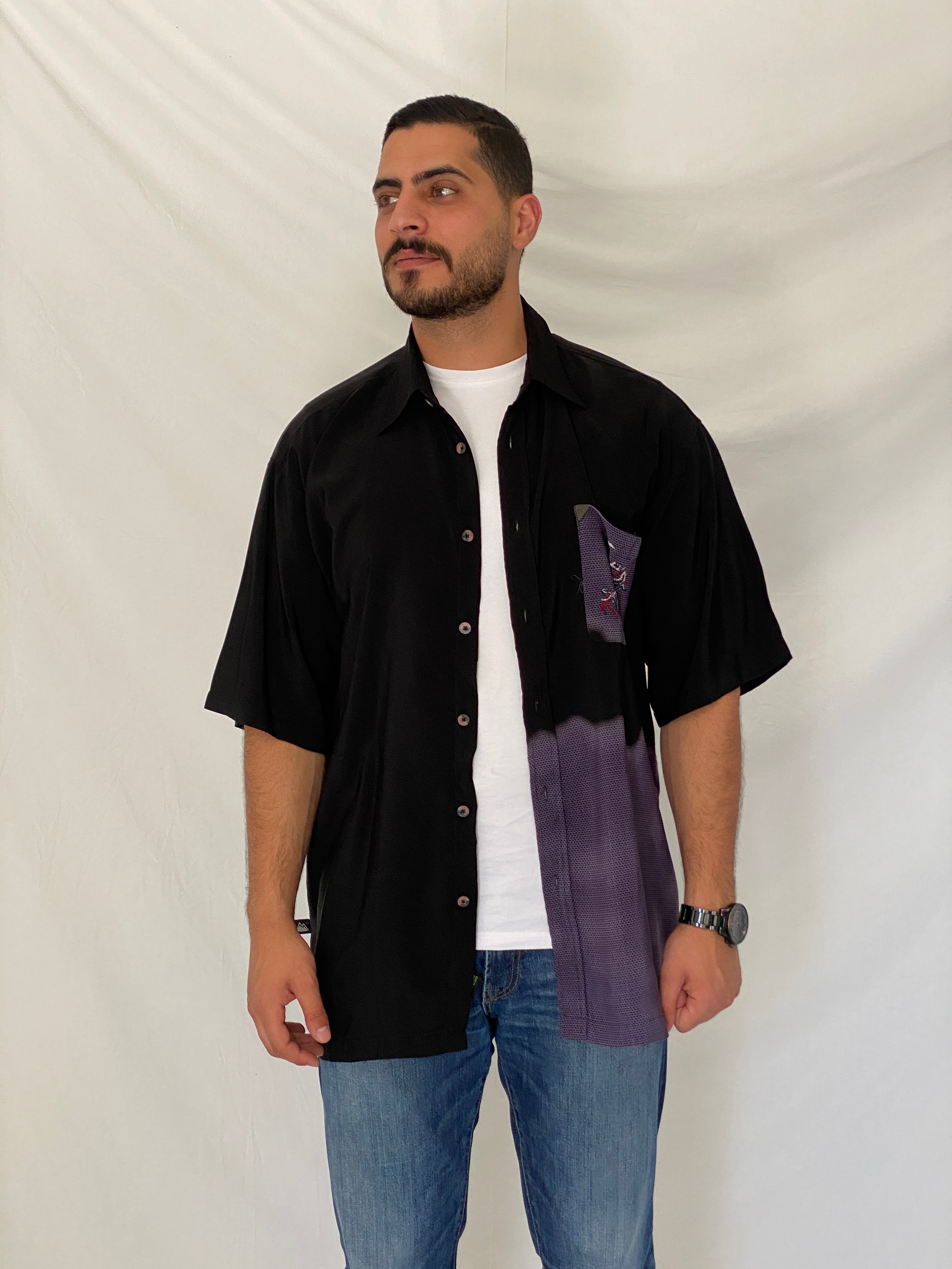 Y2K First Down Southern Rim Black & Purple Dragon Button-Up Shirt – XL
