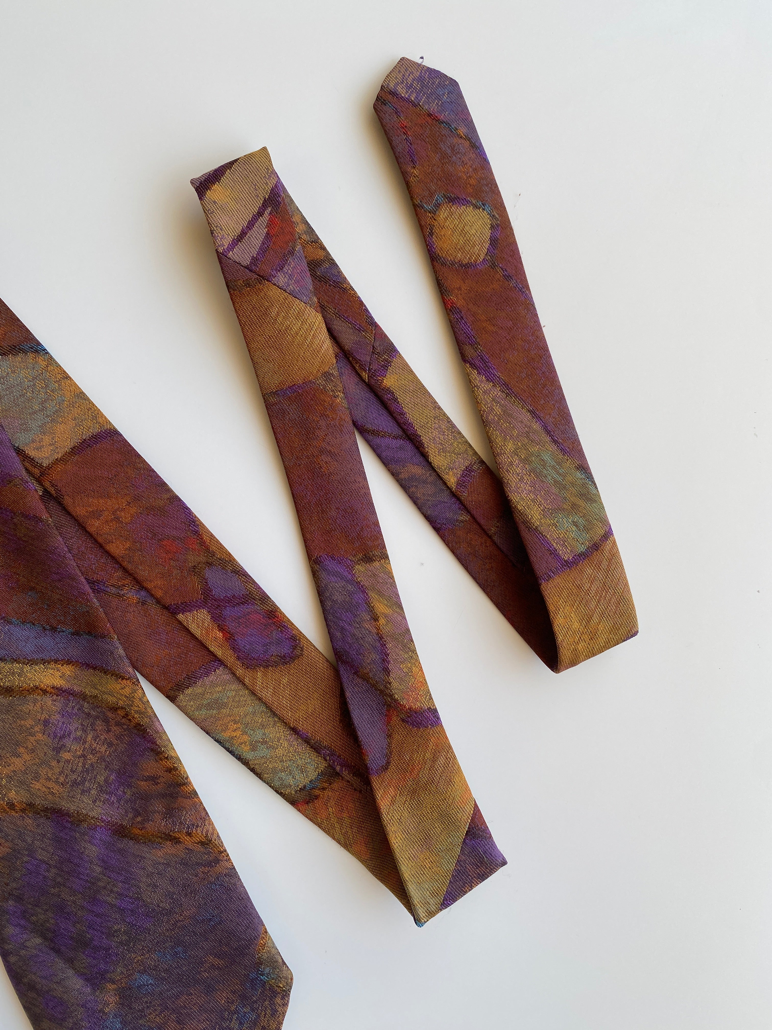 Vintage 1980s–90s Abstract Print Tie Purple & Ochre Wide Necktie