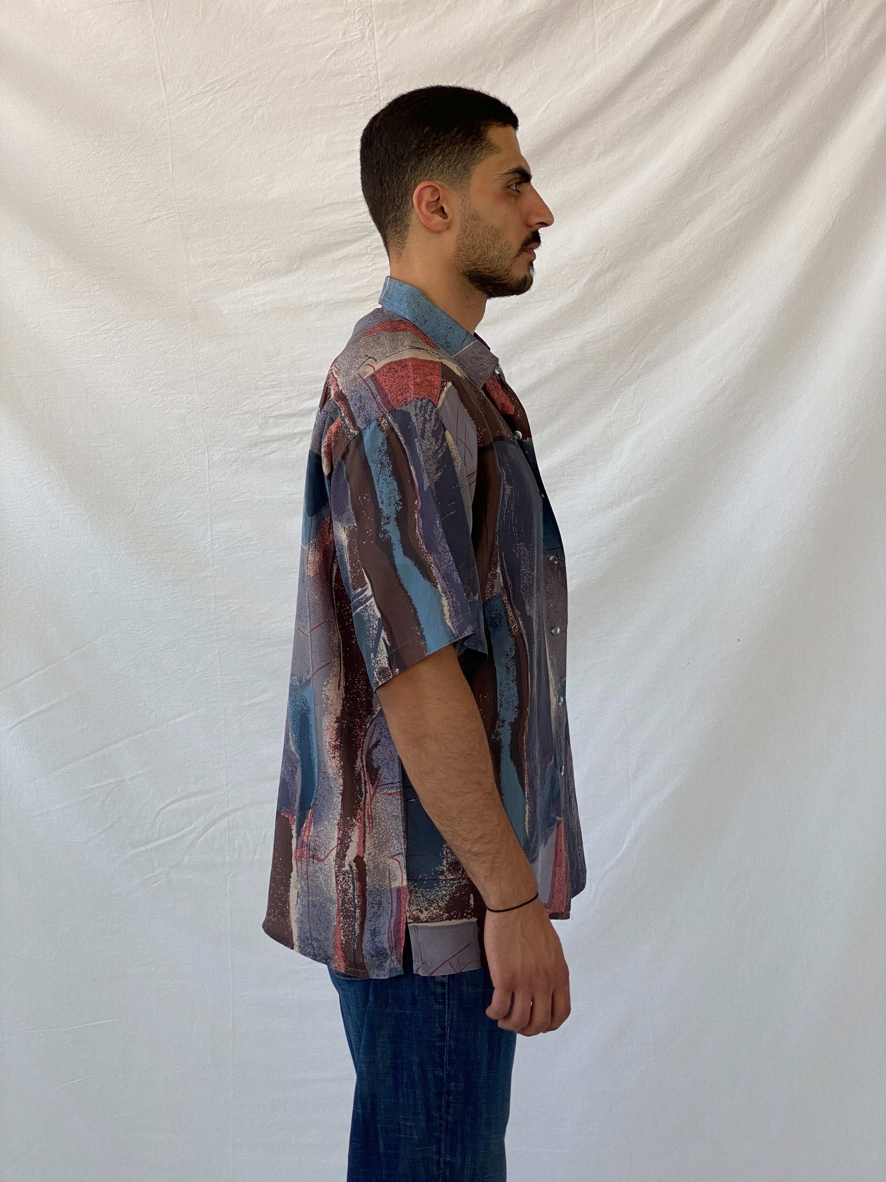 Vintage 90s Surprise Abstract Printed Men’s Silk Shirt - L