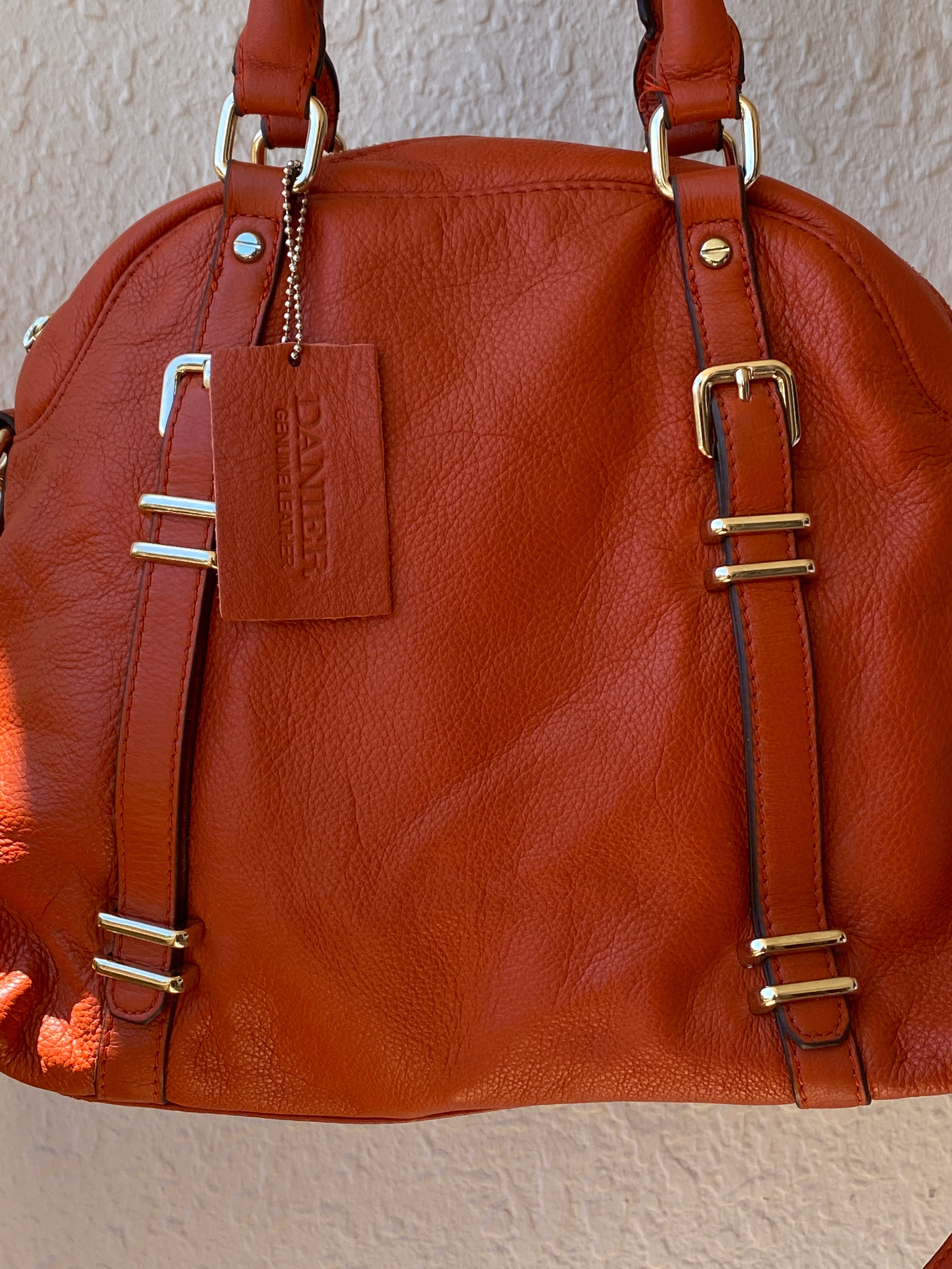 Vintage Danier Cognac Genuine Leather Convertible Satchel Crossbody Bag
