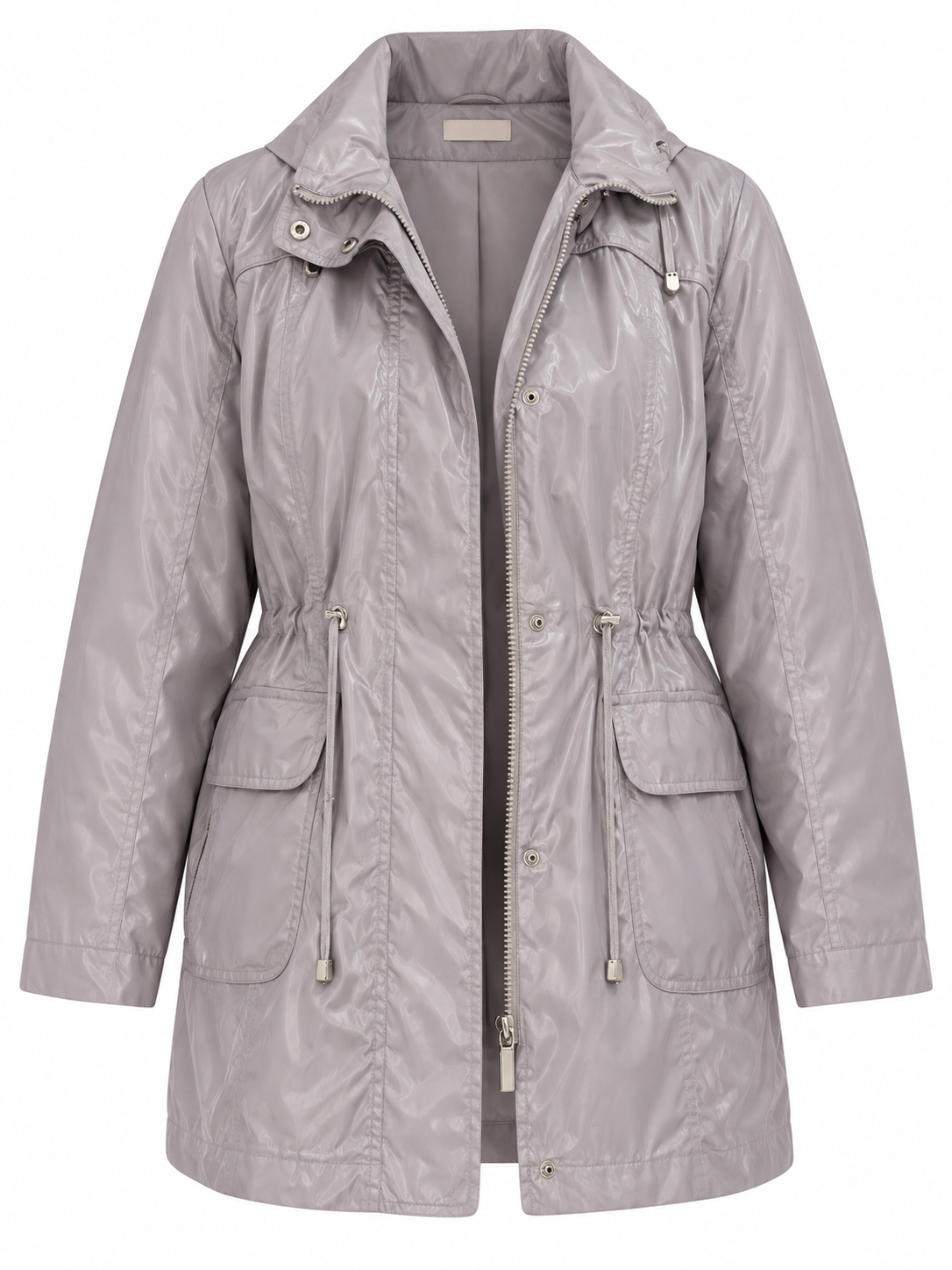The Outerwear by C&A Metallic Silver Grey Hooded Utility Parka Jacket – L
