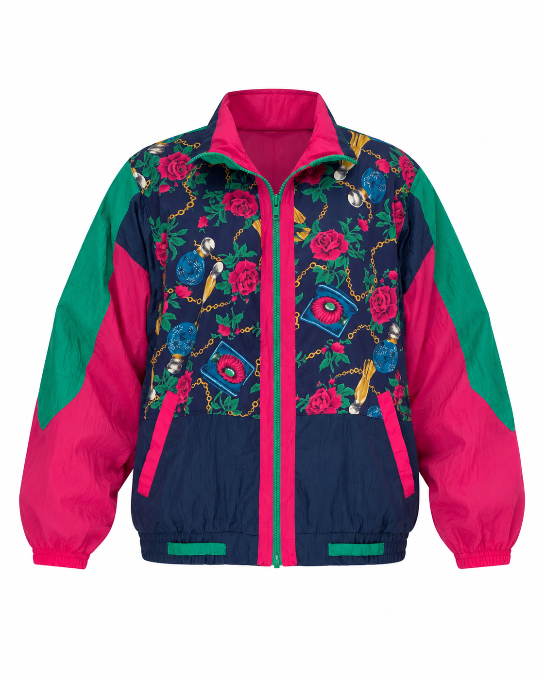 Vintage 90s Active Club Colorblock Windbreaker Track Jacket Navy Pink Green Sports Jacket - S
