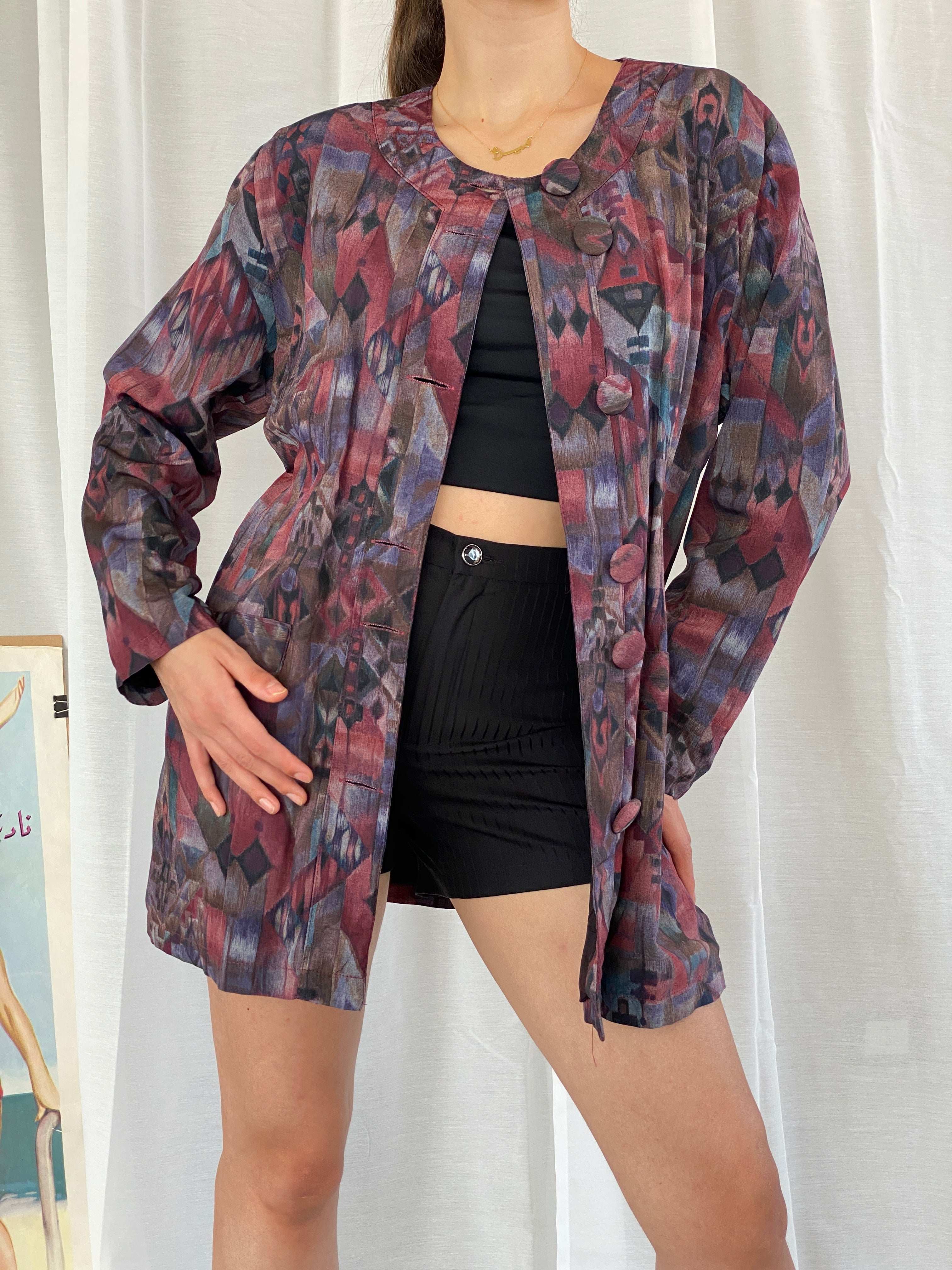 Statement Vintage 80s Abstract Multicolor Blazer - S