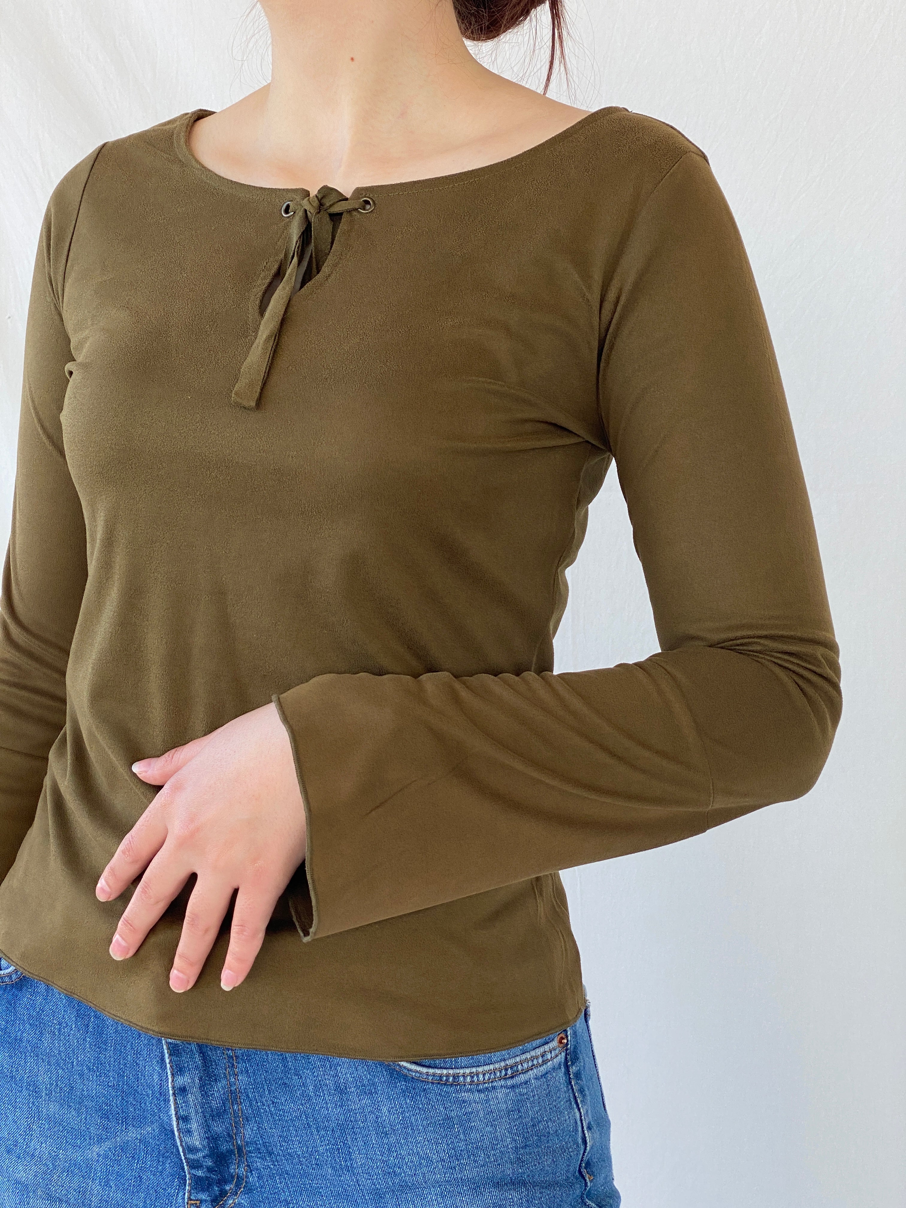 Vintage Cosmos Jeans Olive Green Women’s Long Sleeve Top - S