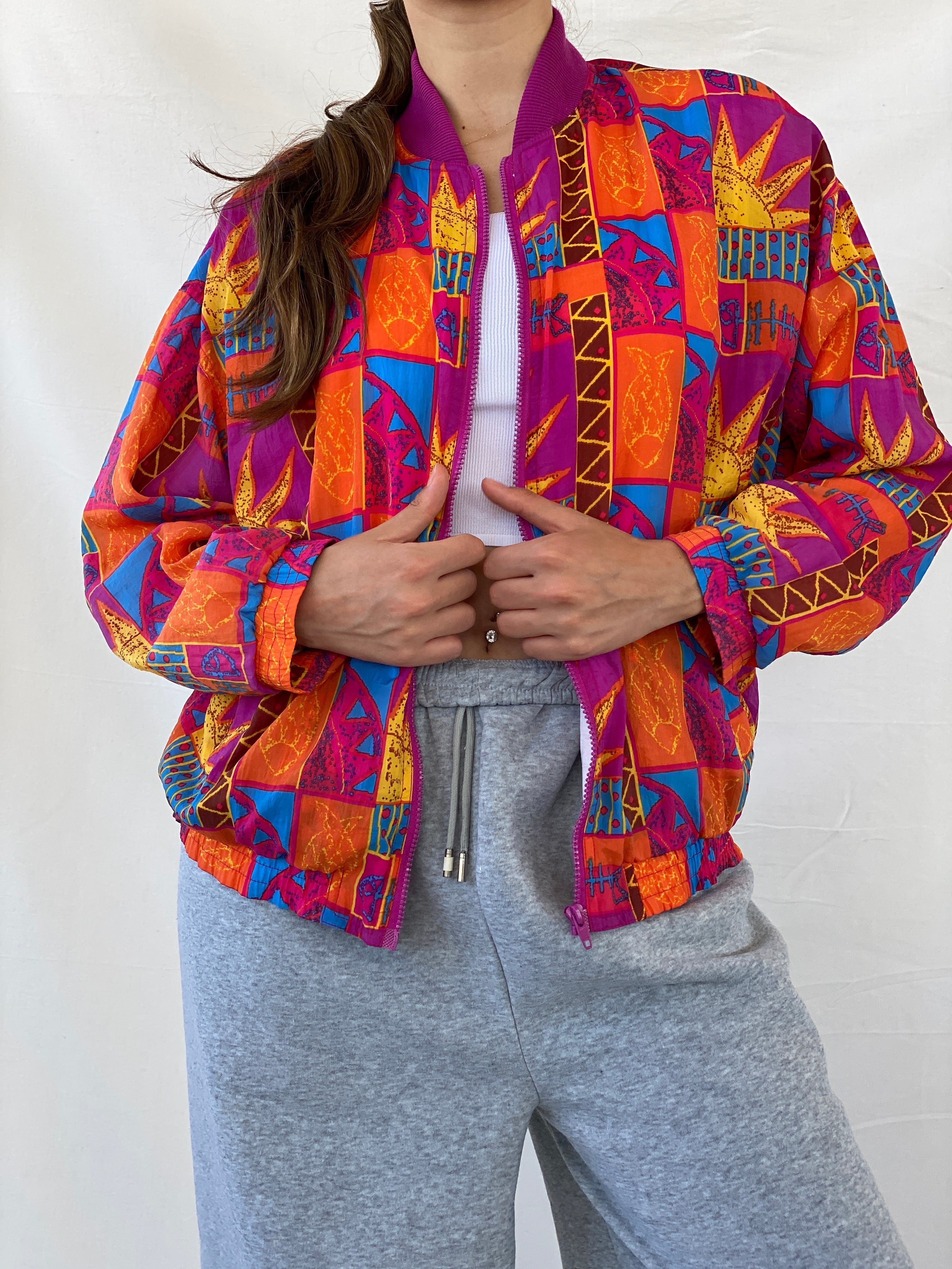 Vintage AVIAT SPORTIF Multicolor Crazy Print Windbreaker Jacket - S