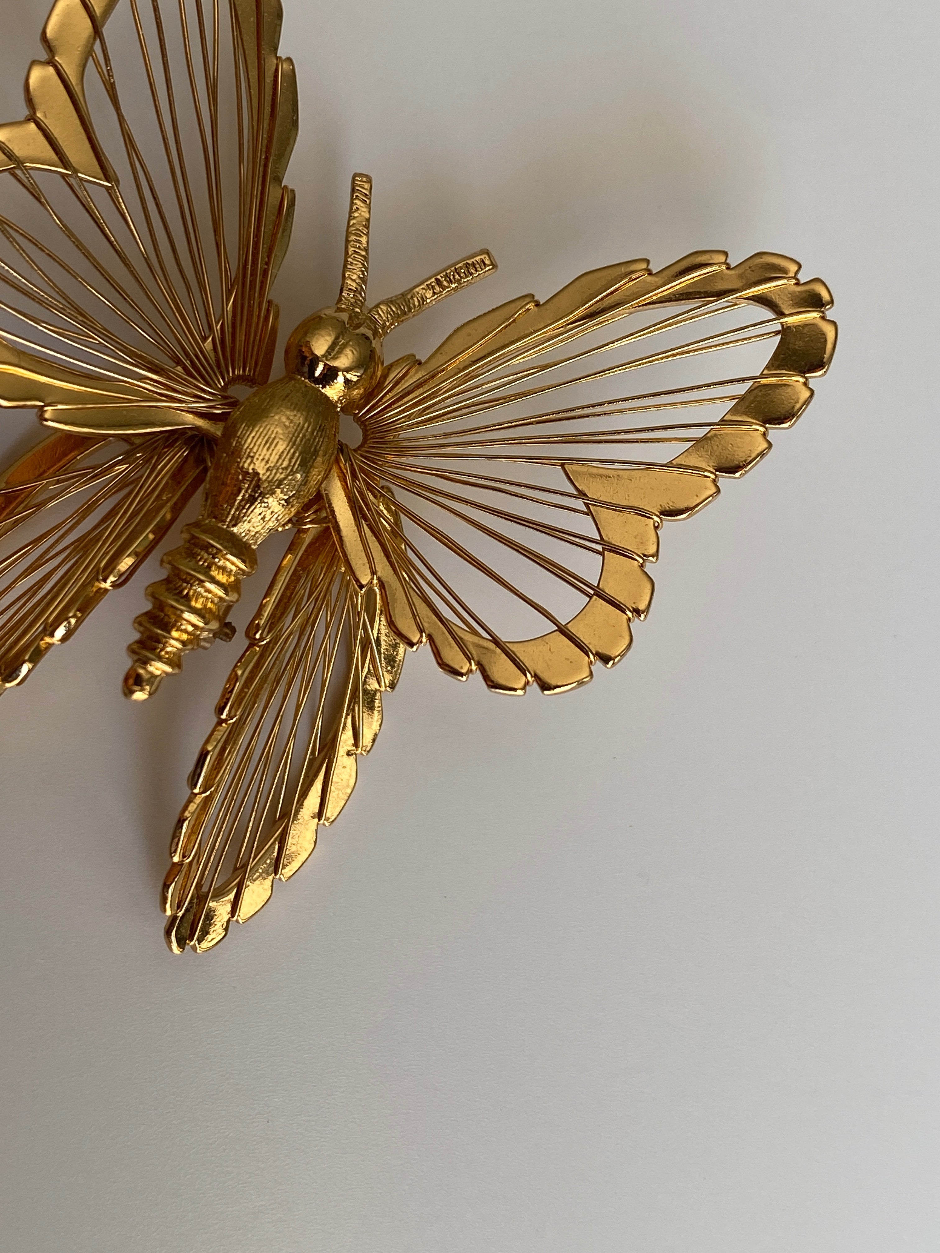 Vintage Monet Gold Tone Openwork Wire Butterfly Brooch Sculptural Pin
