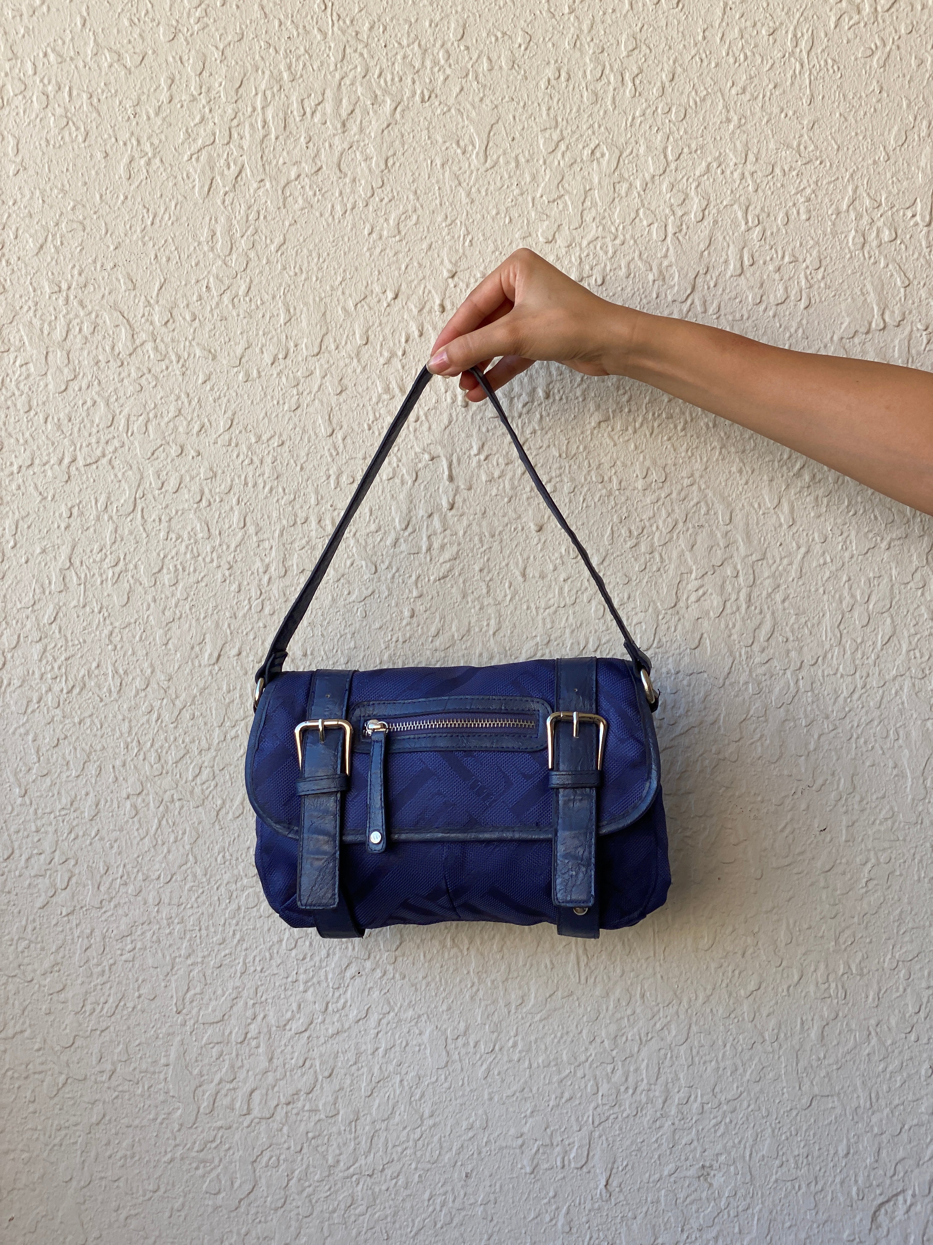 Everyday Elle Navy Blue Shoulder Bag With Buckle Detail & Adjustable Strap