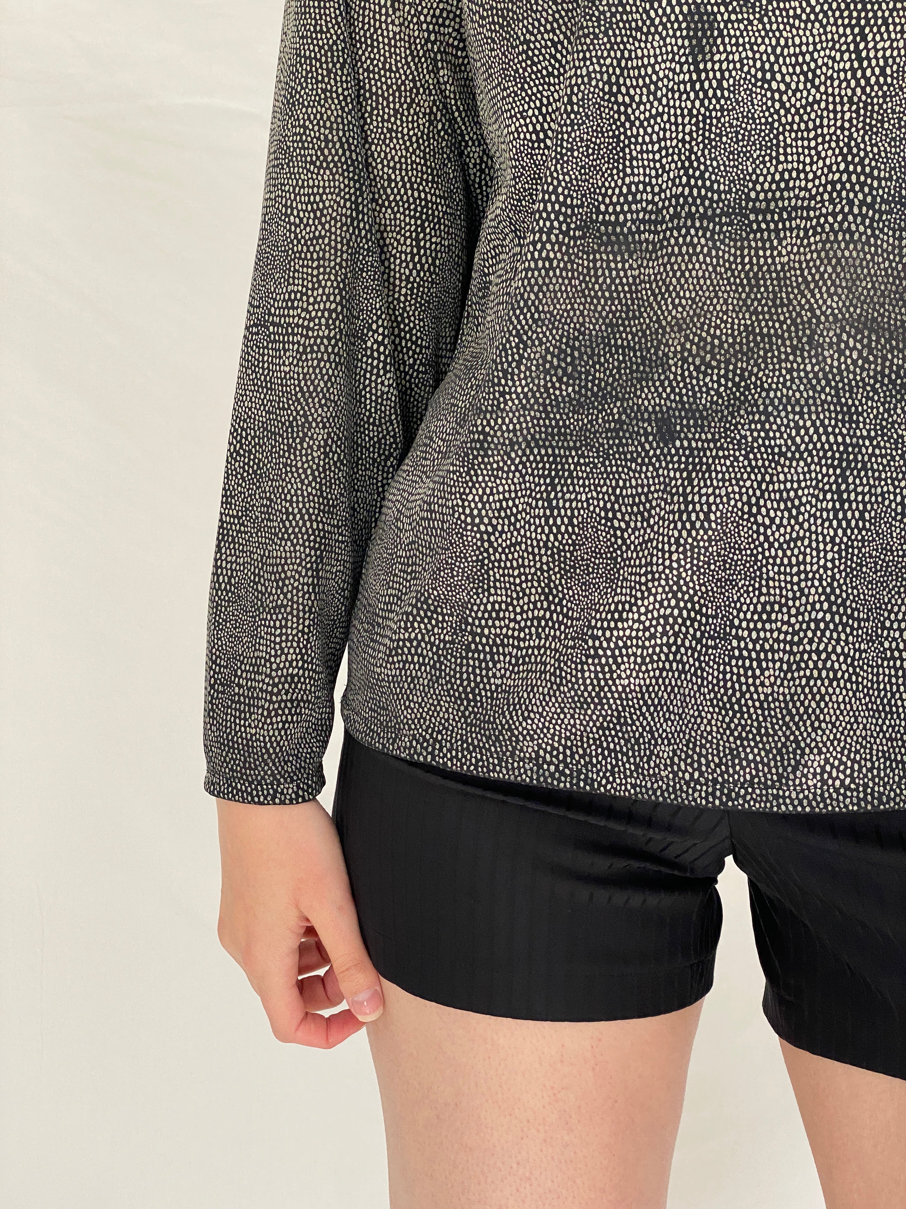 Y2K ML Studio Black Micro-Dot Long Sleeve Blouse - M