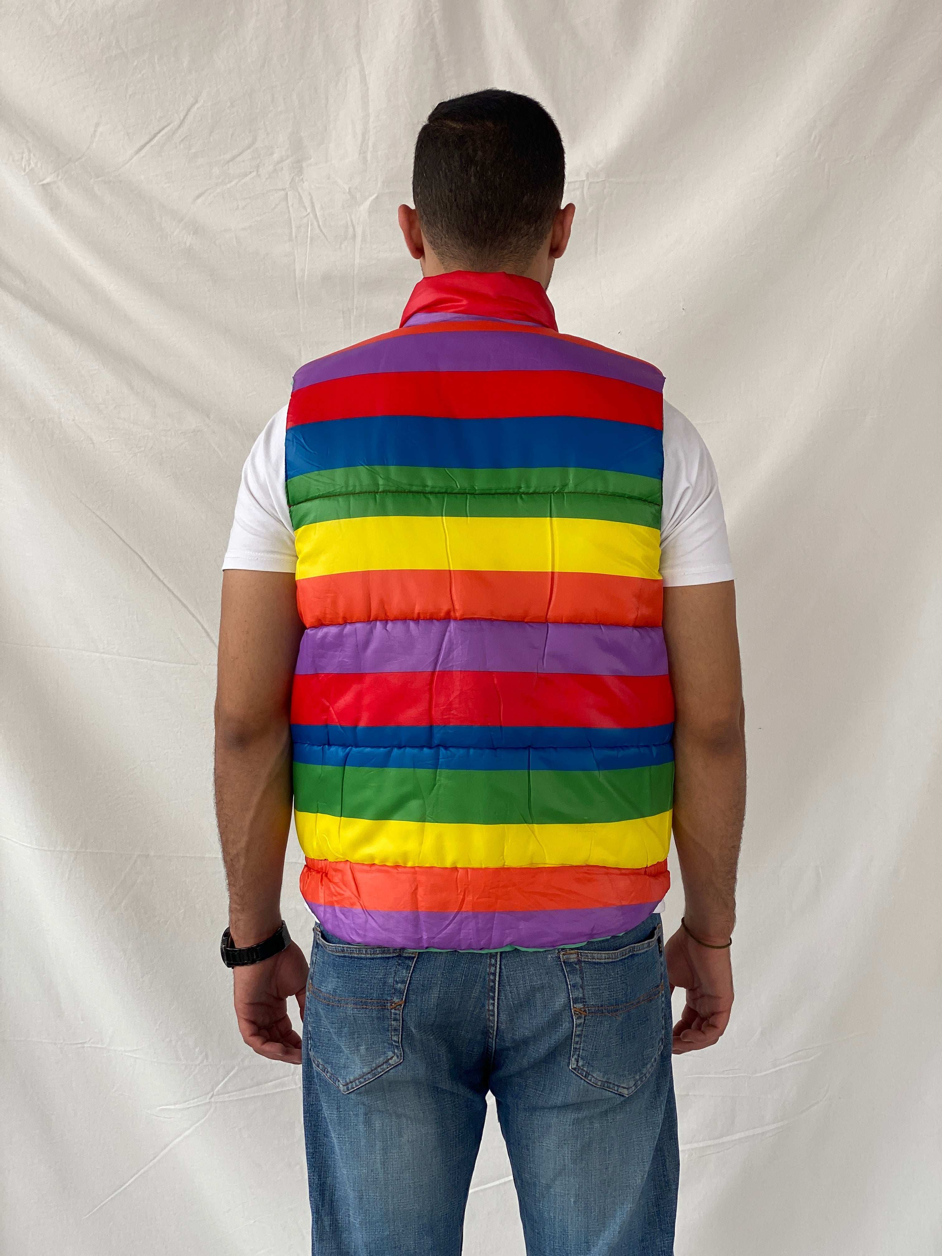 Vintage Chipie Striped Rainbow Puffer Zip Up Vest - M