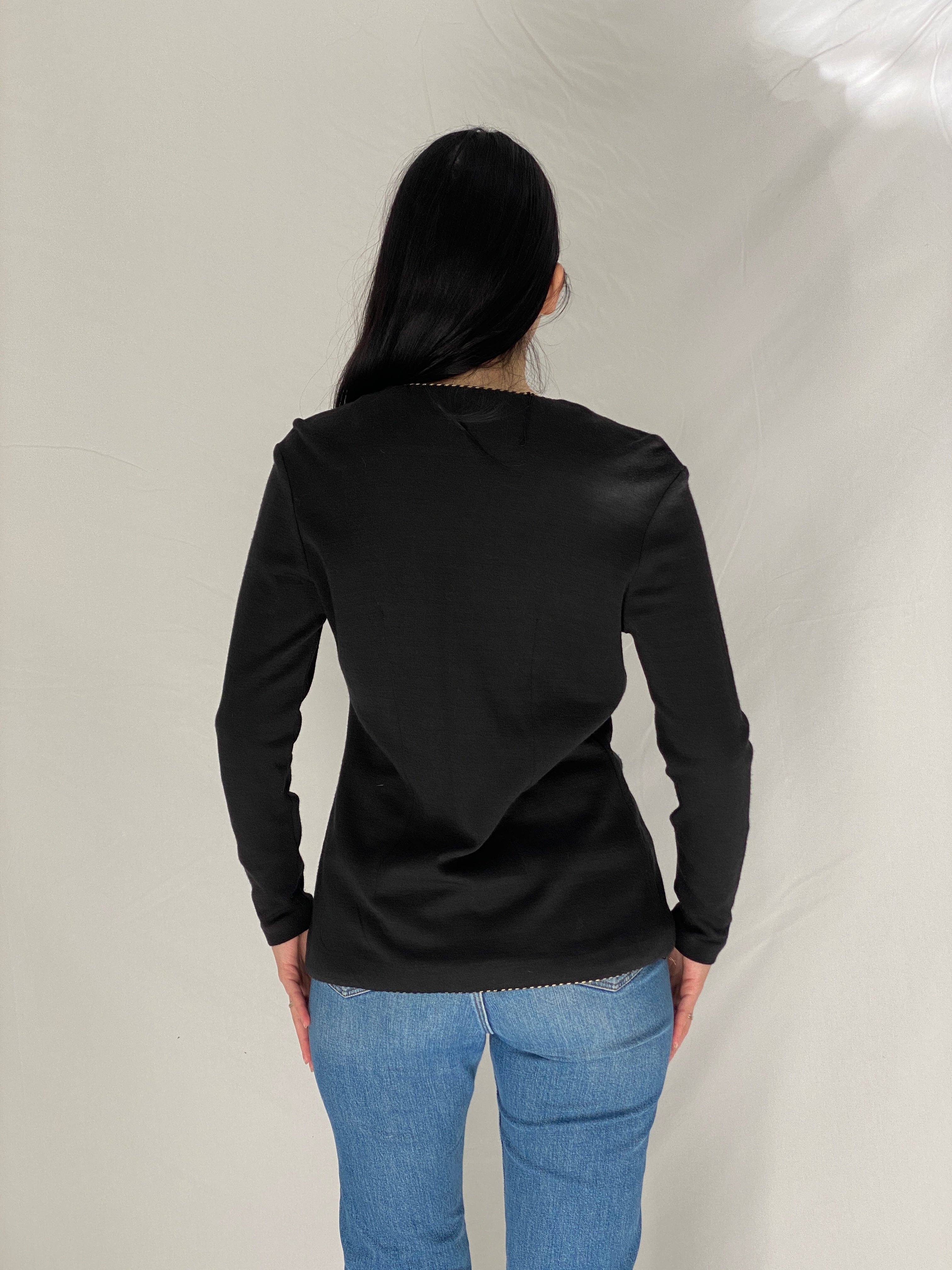 Vintage Liz Claiborne Embroidered Gold Button Black Cardigan - M