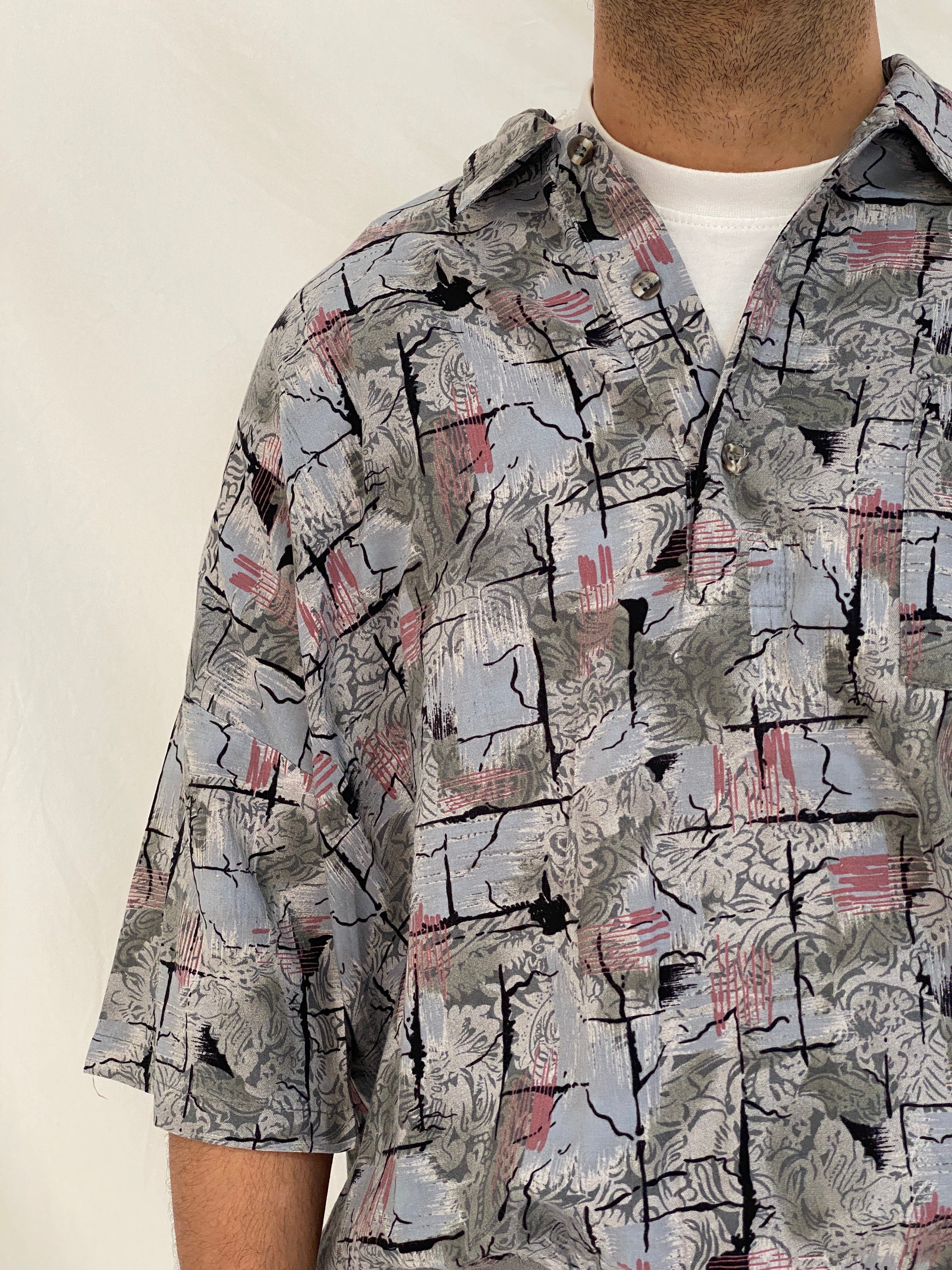 Vintage 90s Triumph of California Abstract Print Button-Up Shirt – XL