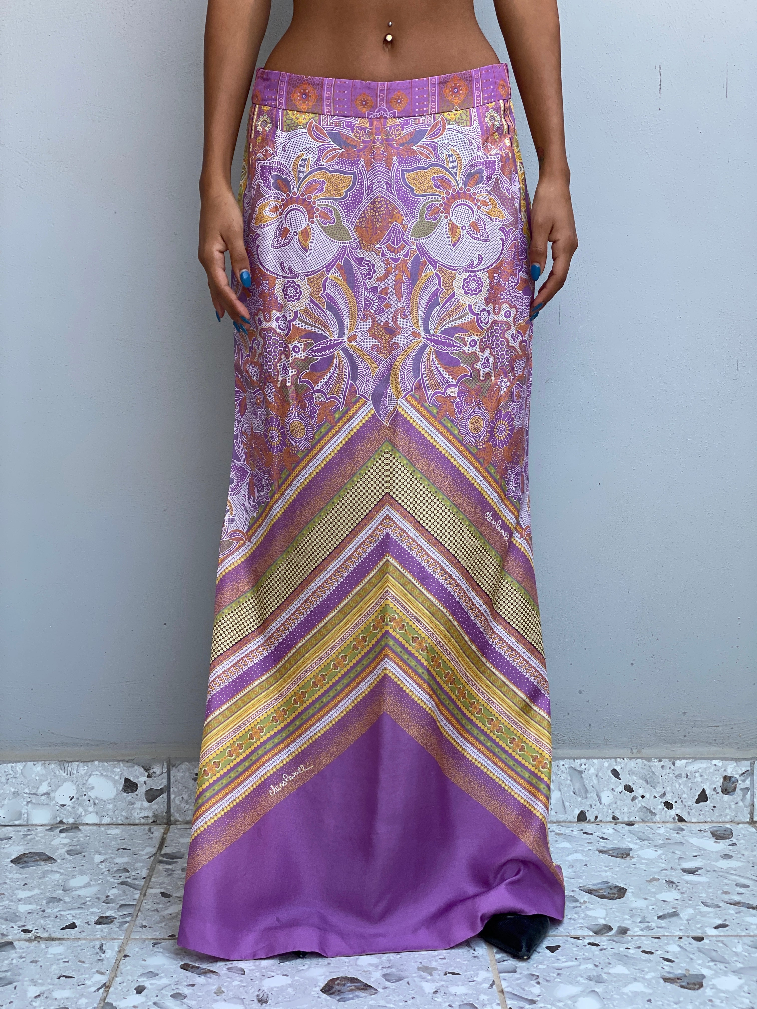 Vintage Y2K Class Roberto Cavalli Purple Paisley Print Maxi Skirt - M